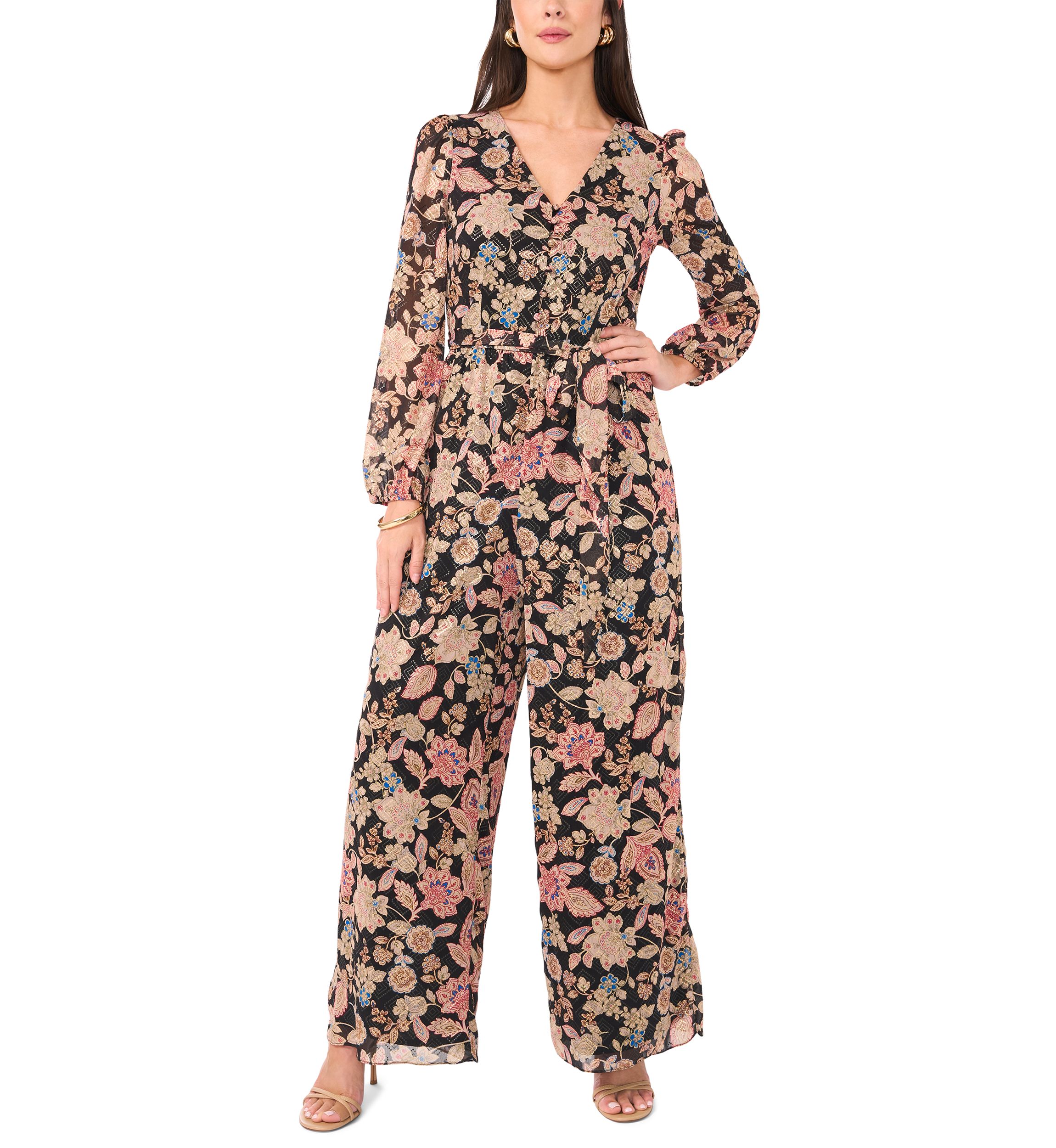 Petite V-Neck Tie Waist Jumpsuit
