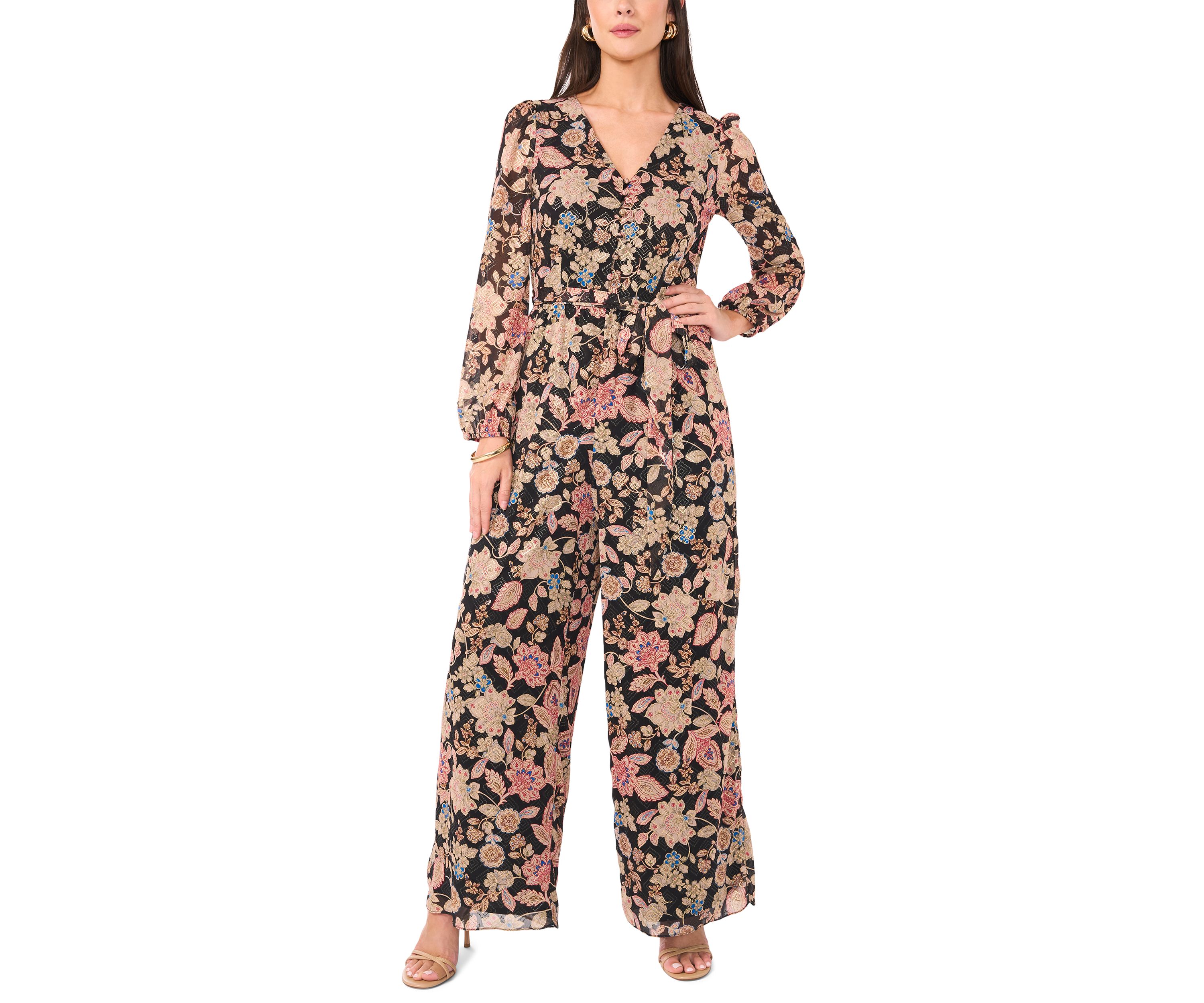 Petite V-Neck Tie Waist Jumpsuit