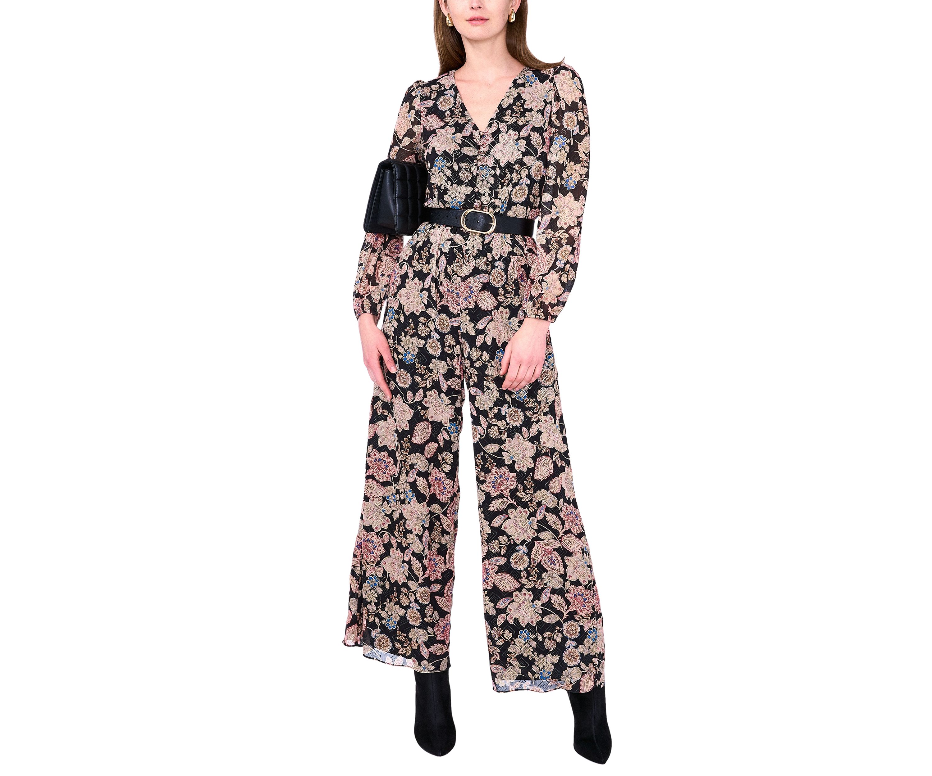 Petite V-Neck Tie Waist Jumpsuit