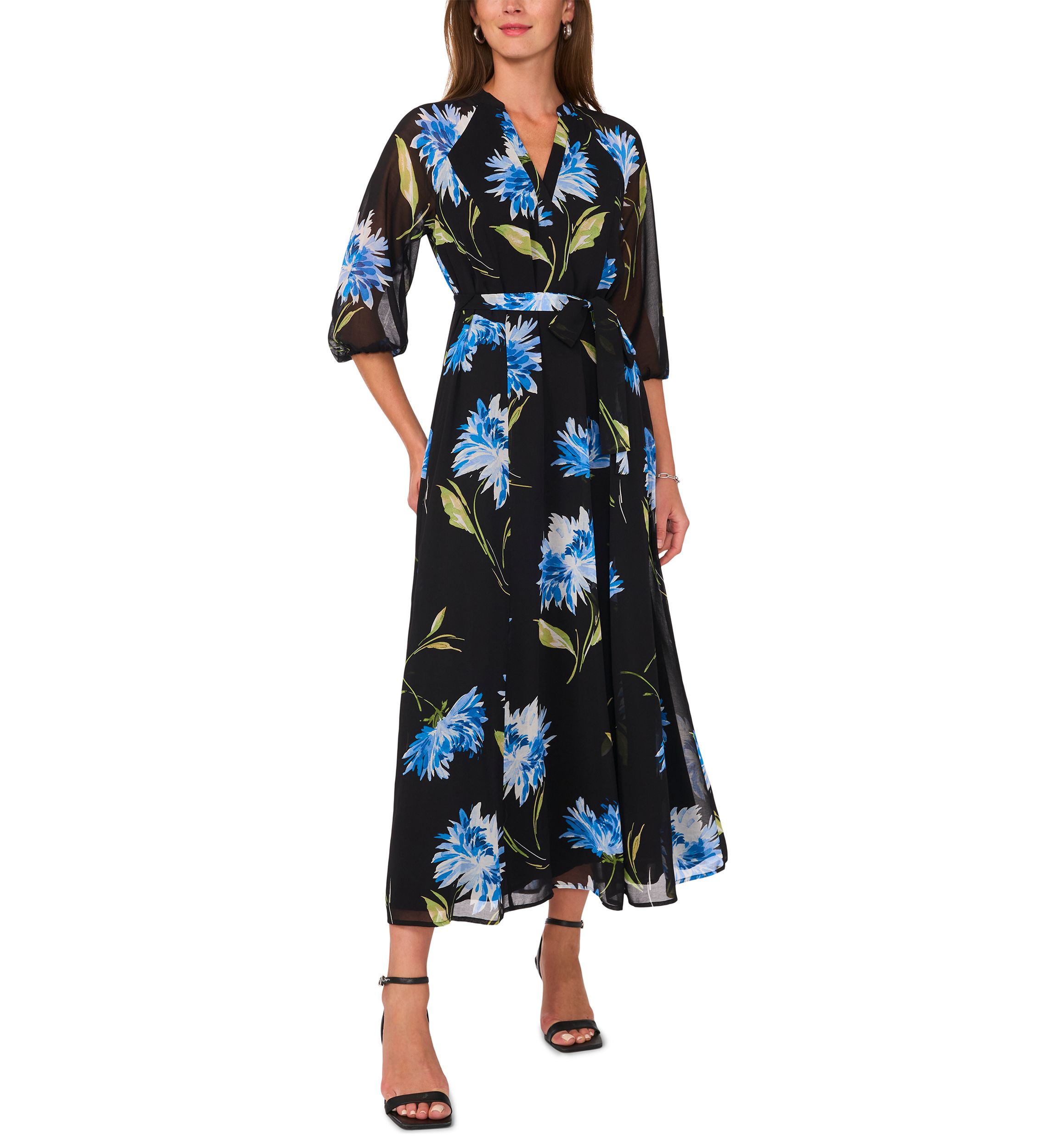 Petite Floral Puff Sleeve Maxi Dress