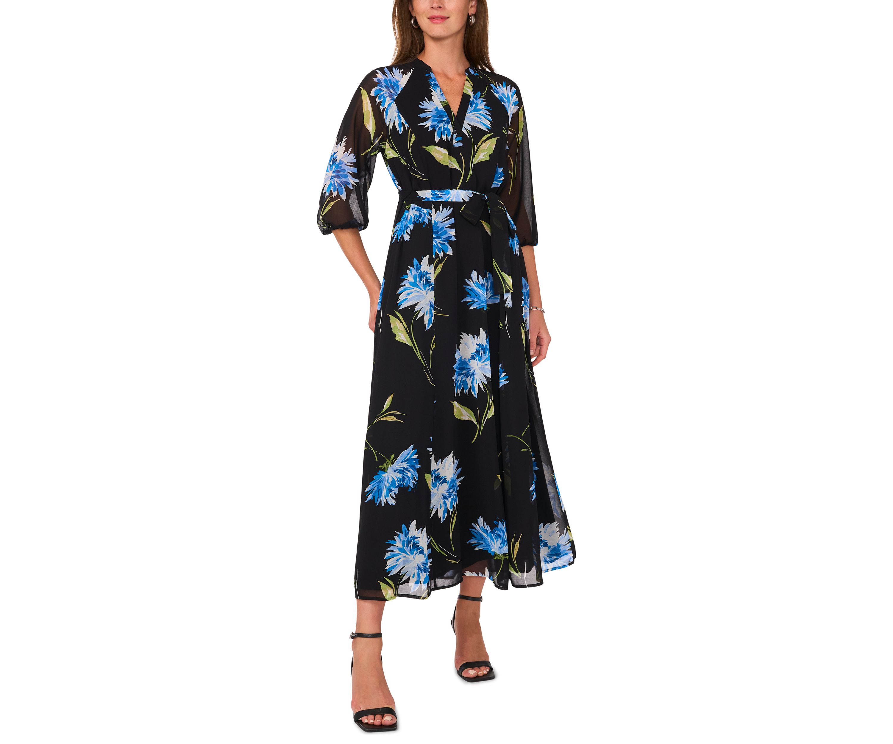 Petite Floral Puff Sleeve Maxi Dress