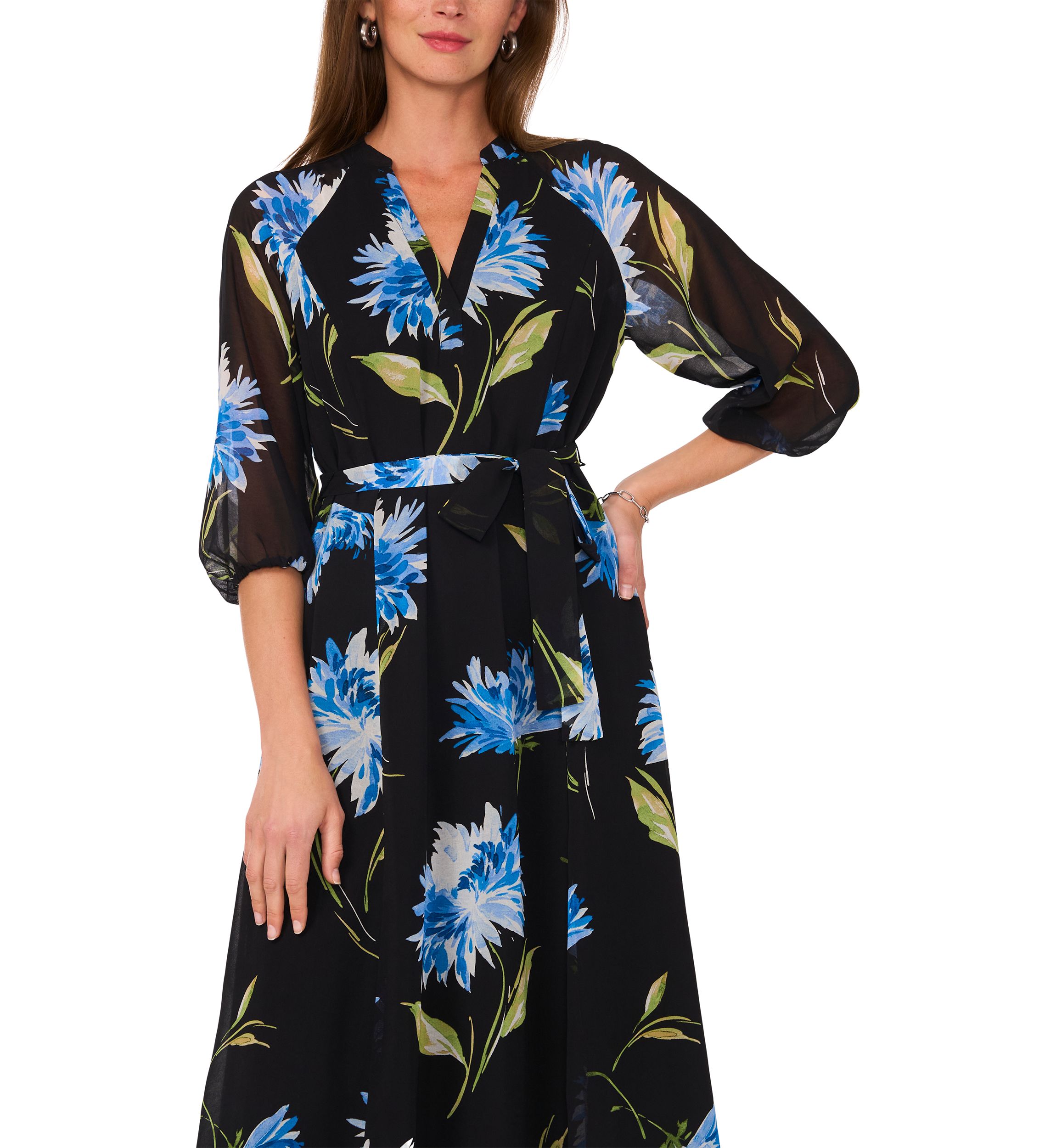 Petite Floral Puff Sleeve Maxi Dress