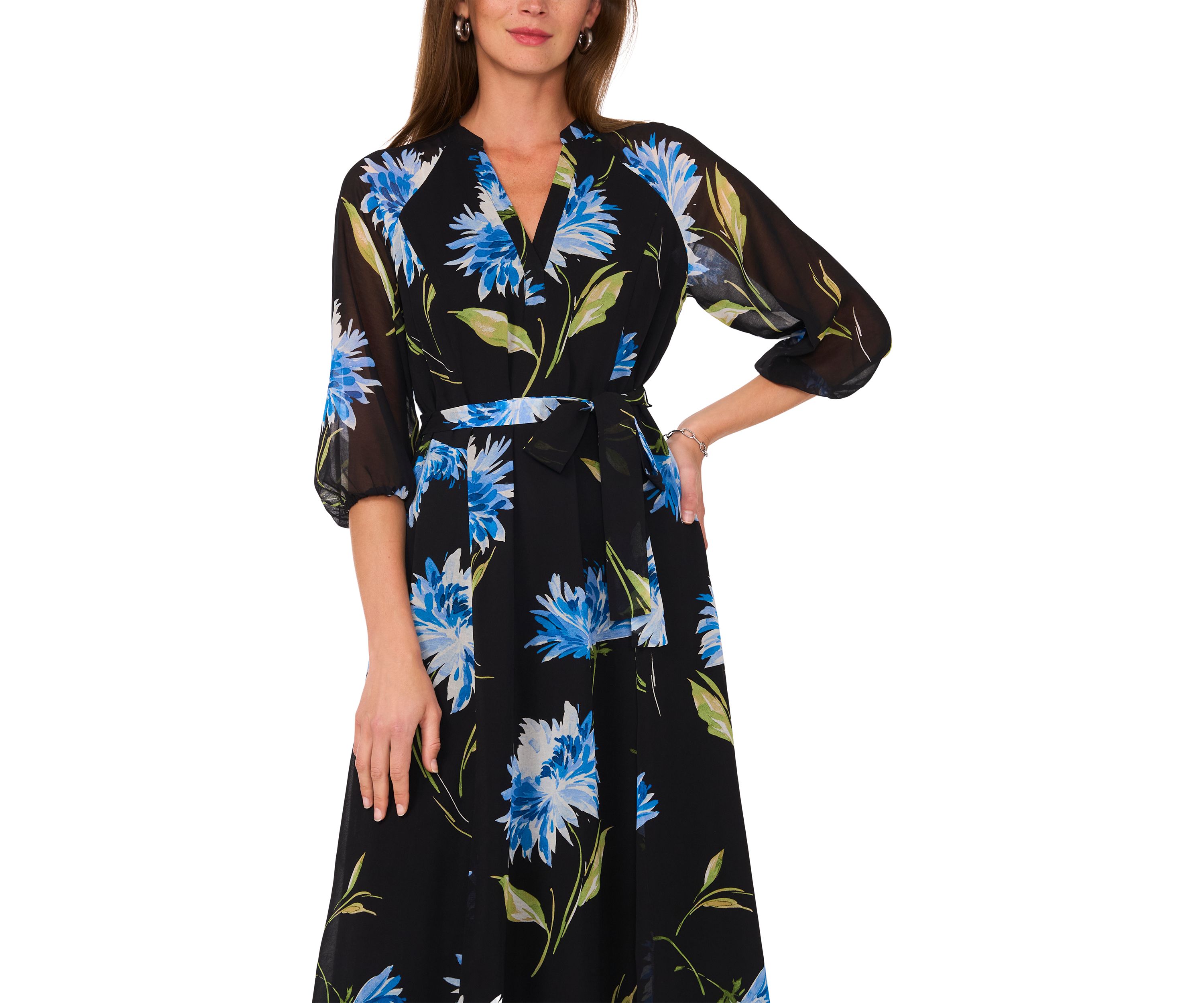 Petite Floral Puff Sleeve Maxi Dress