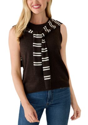Vince Camuto Women's Petite Sleeveless Solid Tank Top with Attached Stripe Sweater, PXL