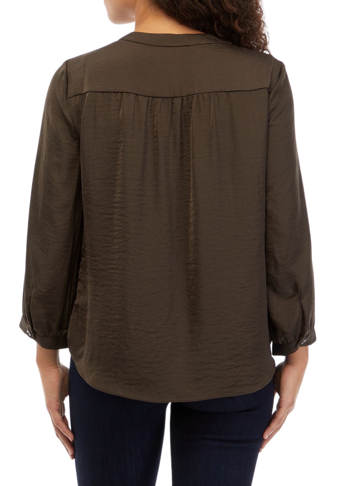 Petite V-Neck Ruffle Pleated Blouse