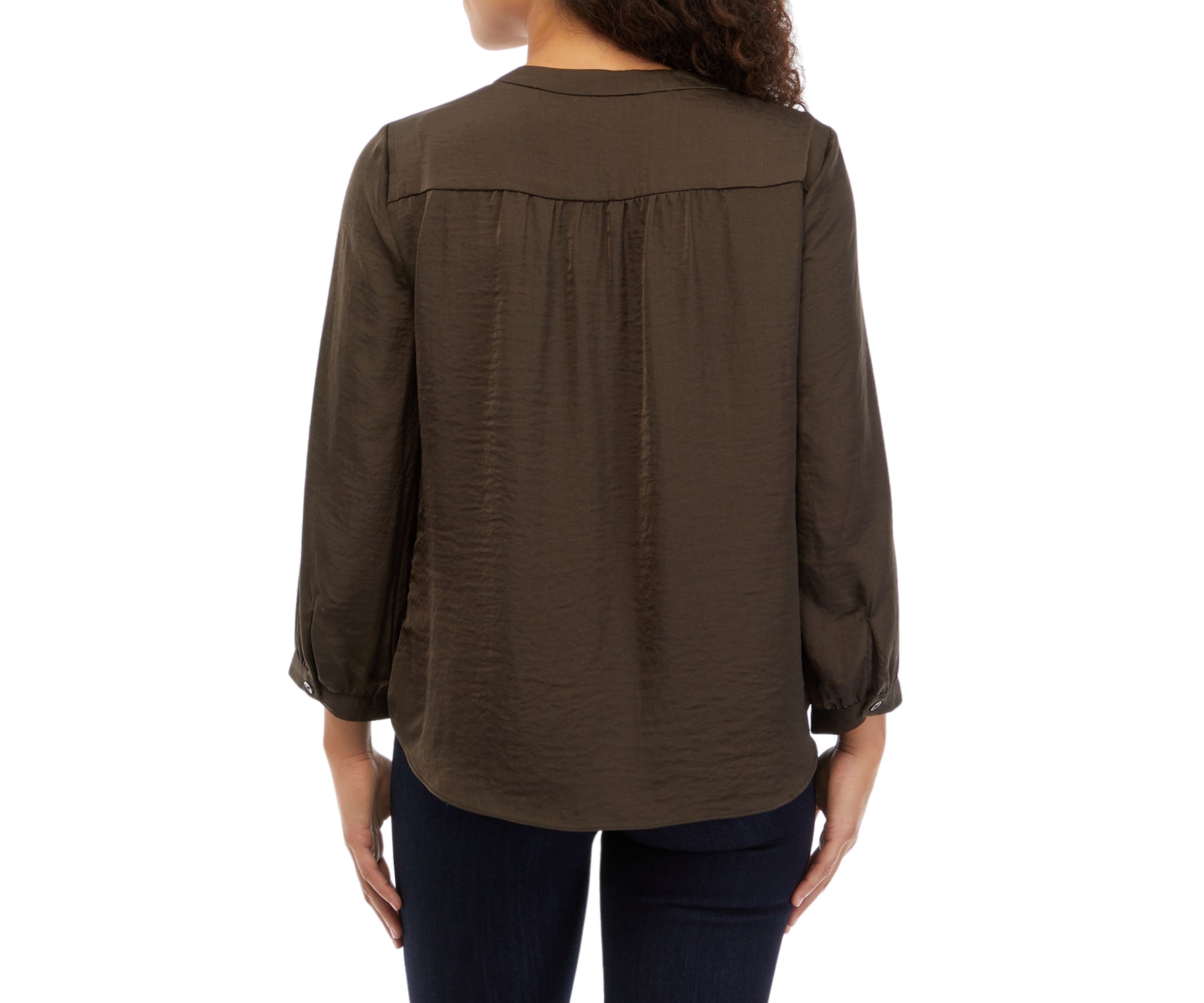 Petite V-Neck Ruffle Pleated Blouse