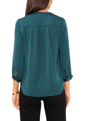 Petite V-Neck Ruffle Pleated Blouse