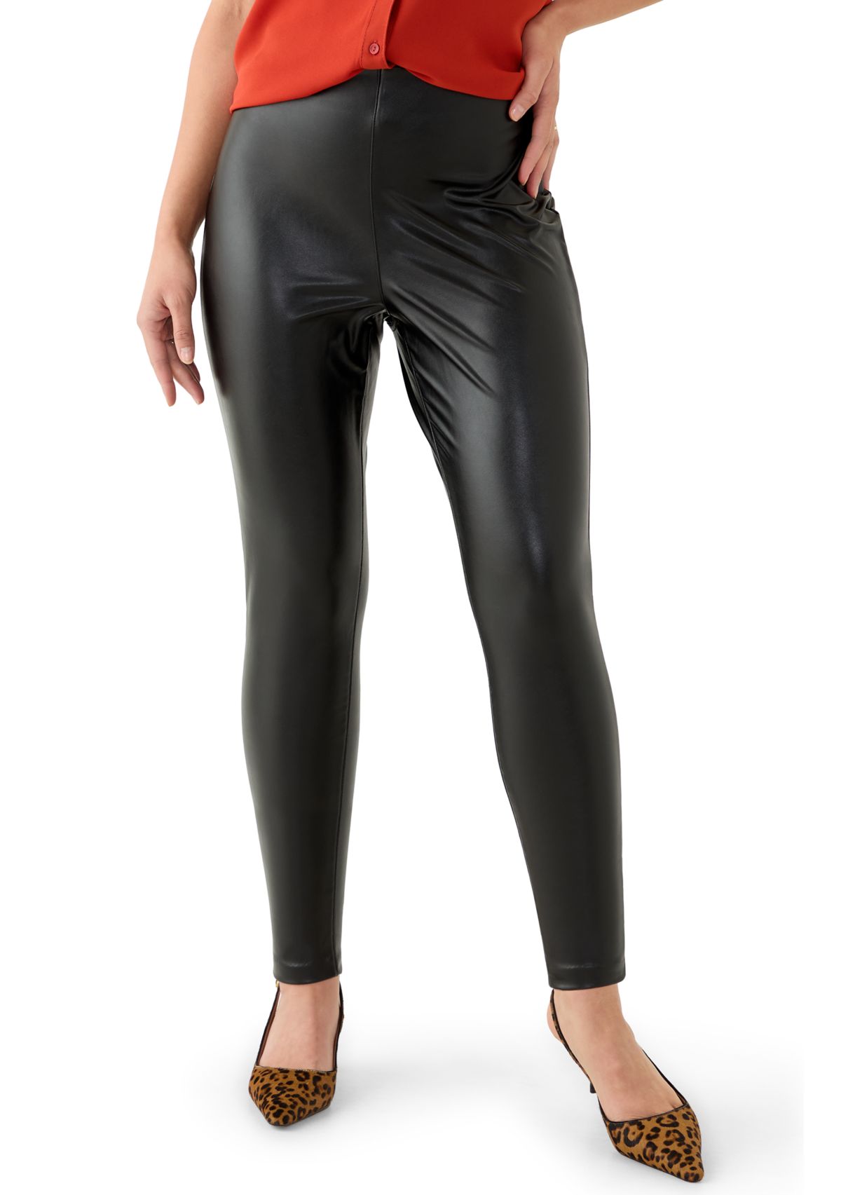 Petite Faux Leather Pull On Pants