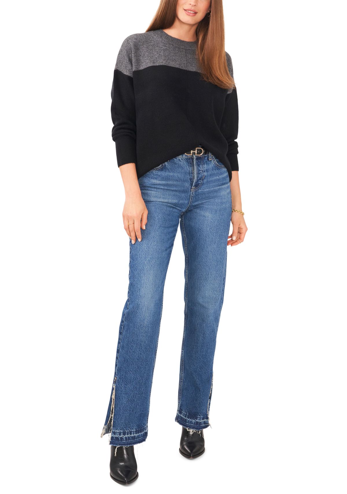 Petite Cozy Color Block Sweater