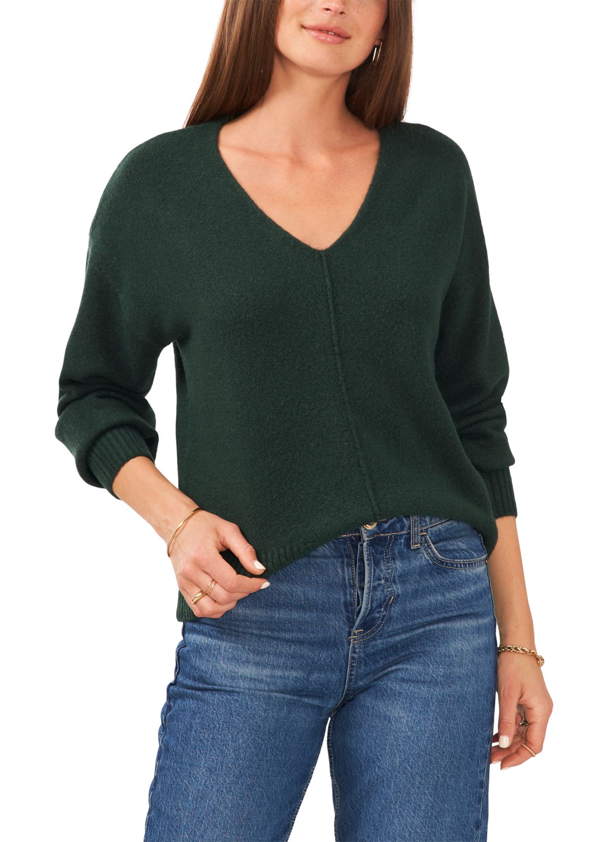 Petite V-Neck Front Seam Cozy Sweater 