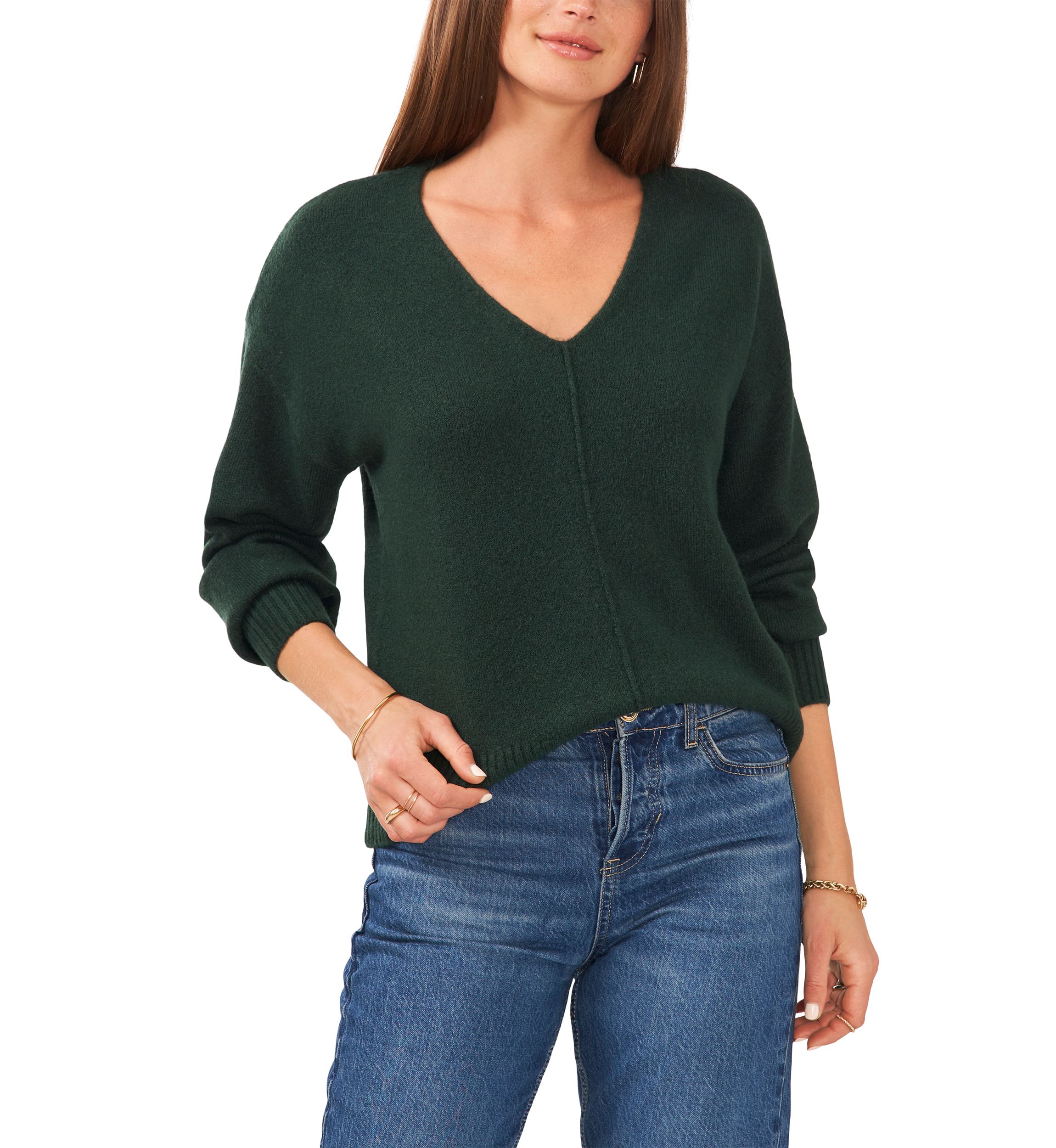 Petite V-Neck Front Seam Cozy Sweater 