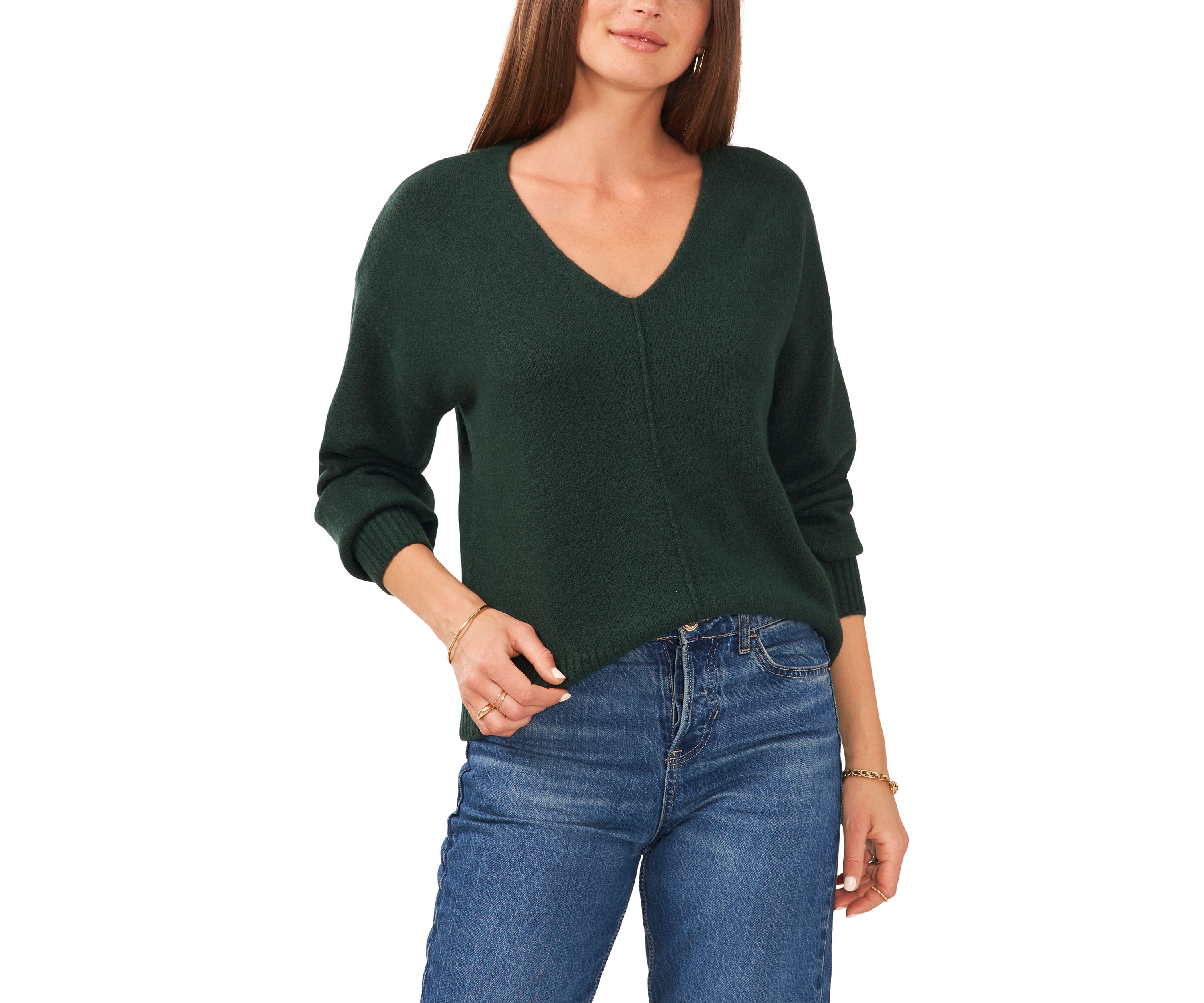 Petite V-Neck Front Seam Cozy Sweater 