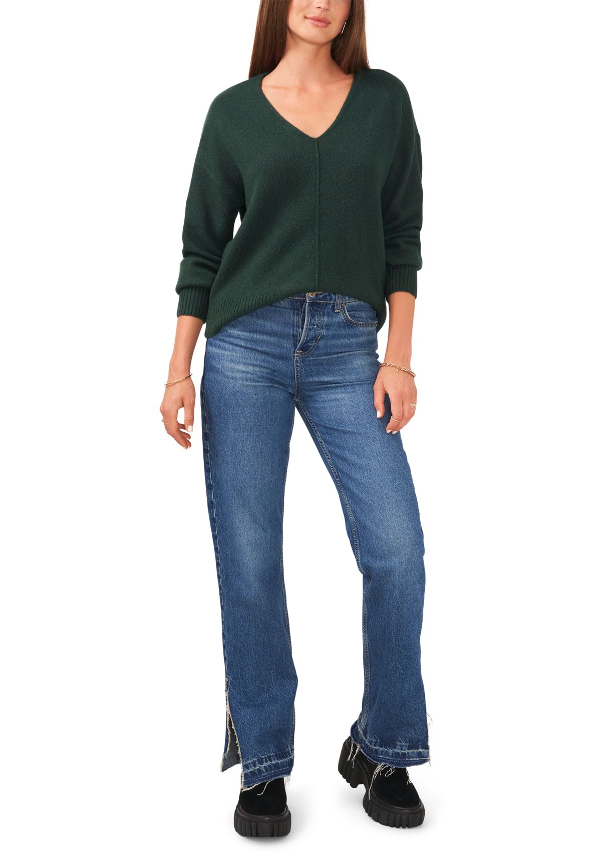 Petite V-Neck Front Seam Cozy Sweater 