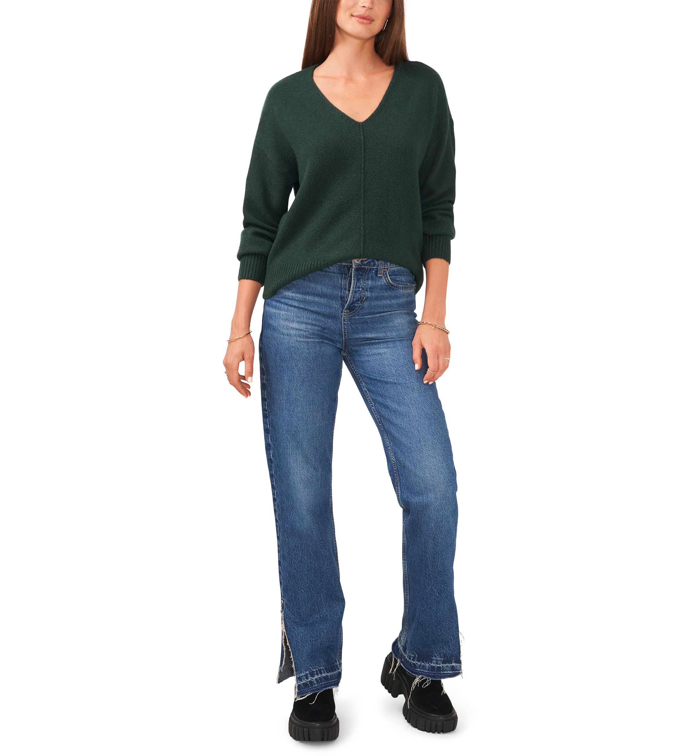 Petite V-Neck Front Seam Cozy Sweater 