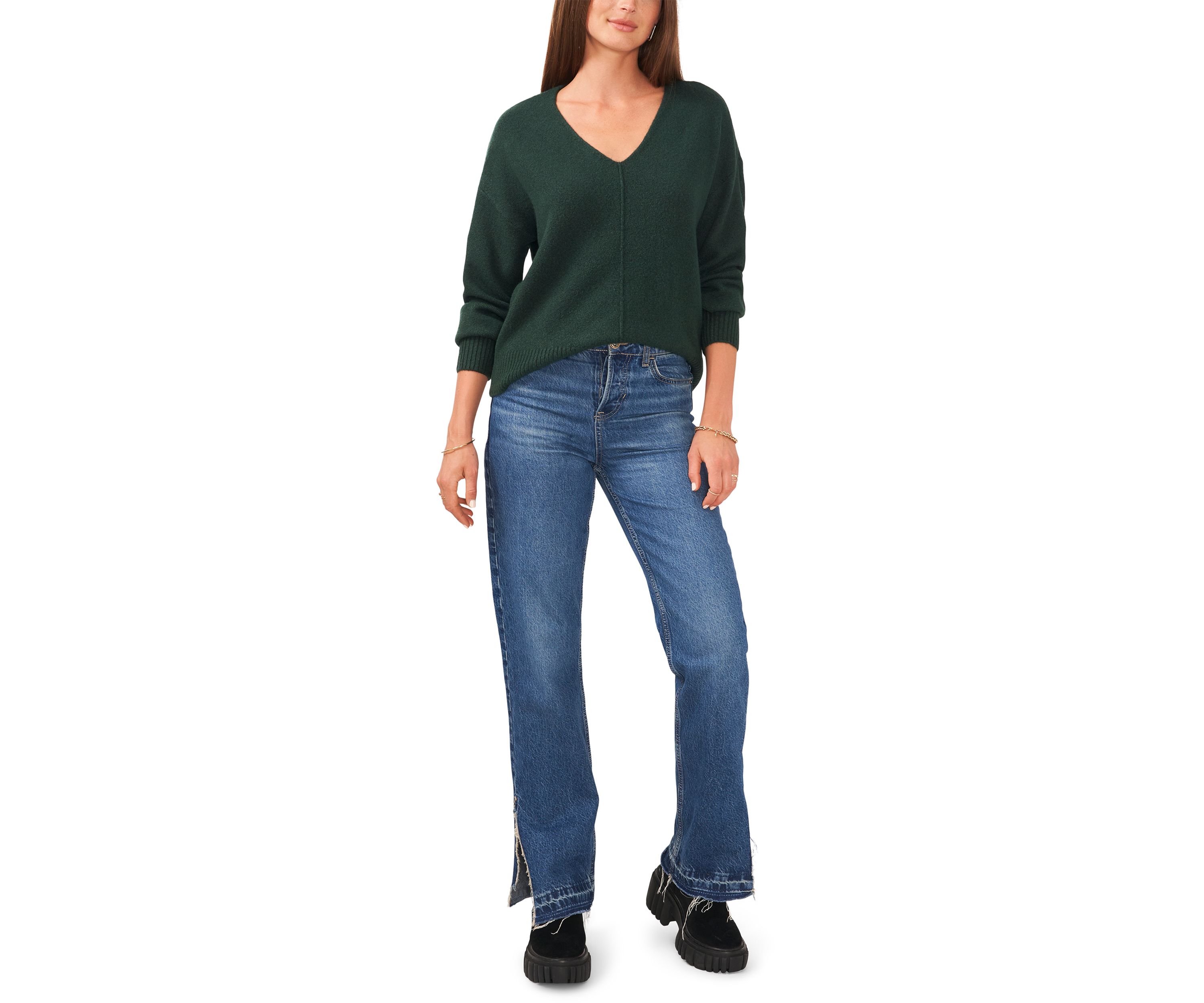 Petite V-Neck Front Seam Cozy Sweater 