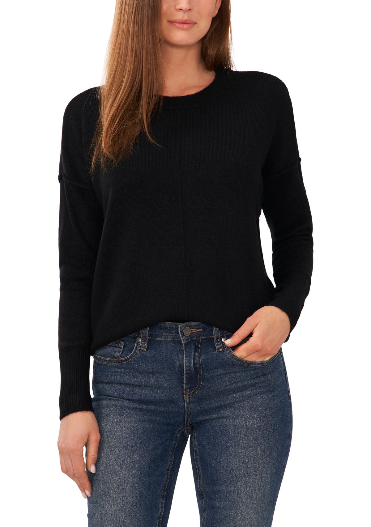 Womens Crew Neck Drop Shoulder Sweater 