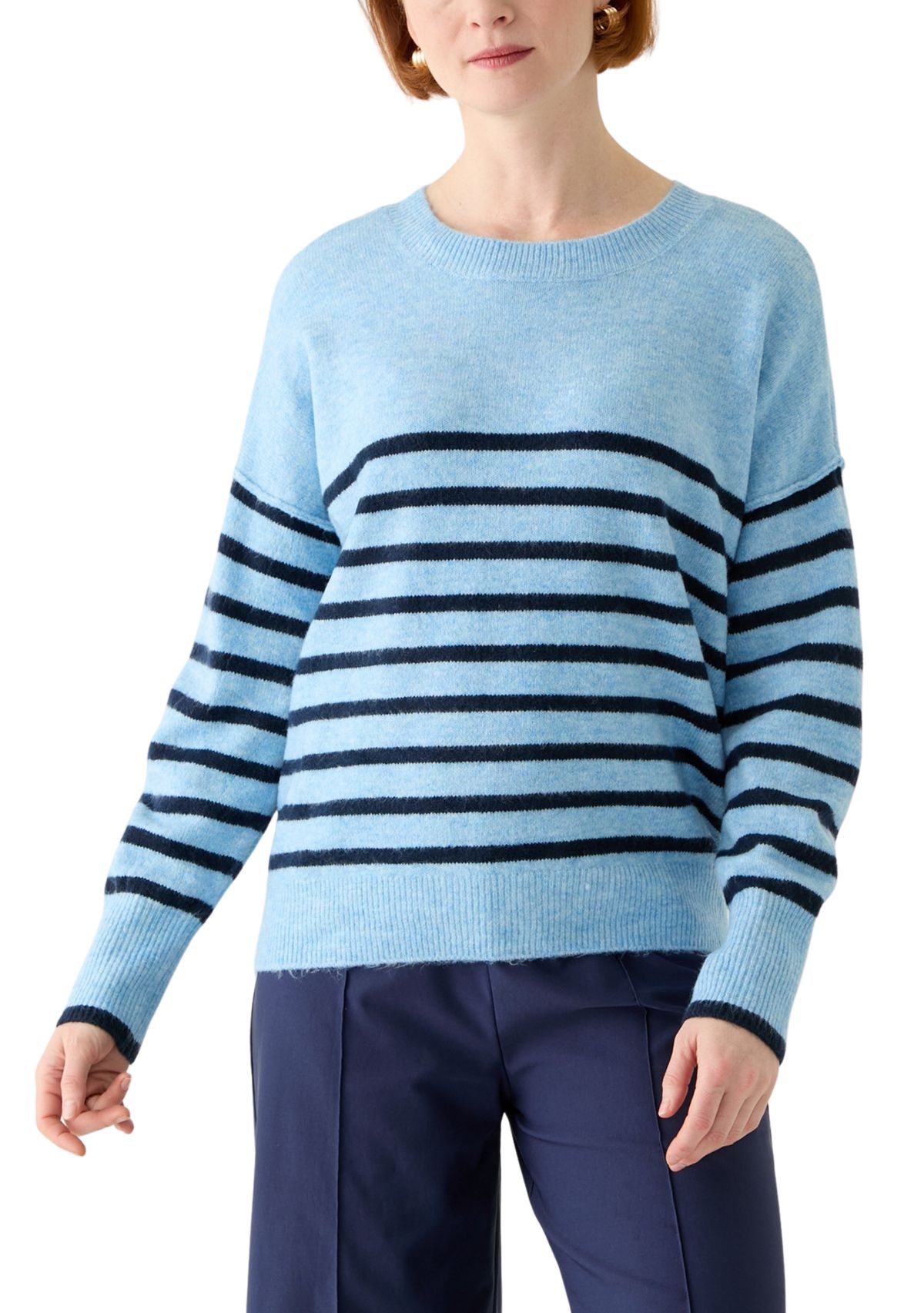 Womens Dolman Sleeve Striped Crew Sweater 