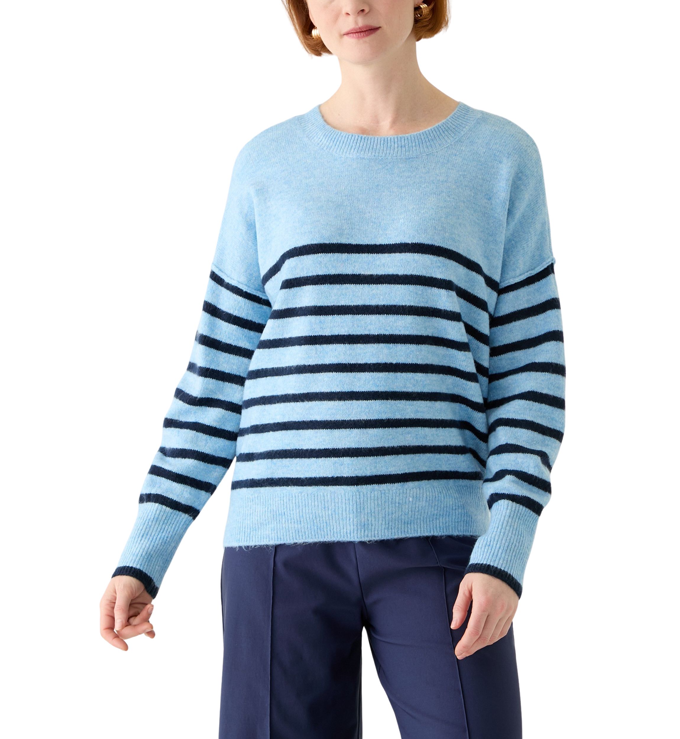 Womens Dolman Sleeve Striped Crew Sweater 