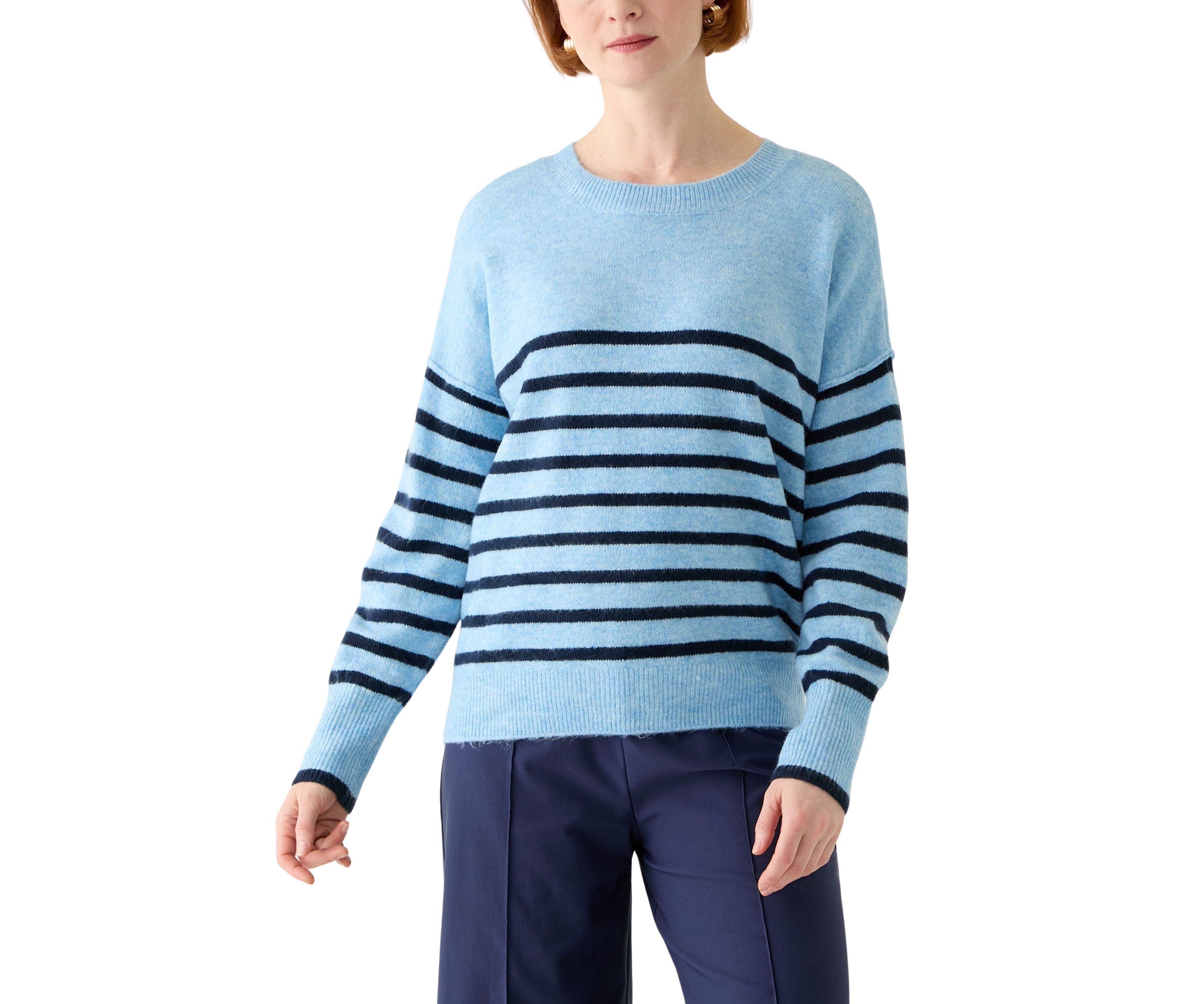 Womens Dolman Sleeve Striped Crew Sweater 