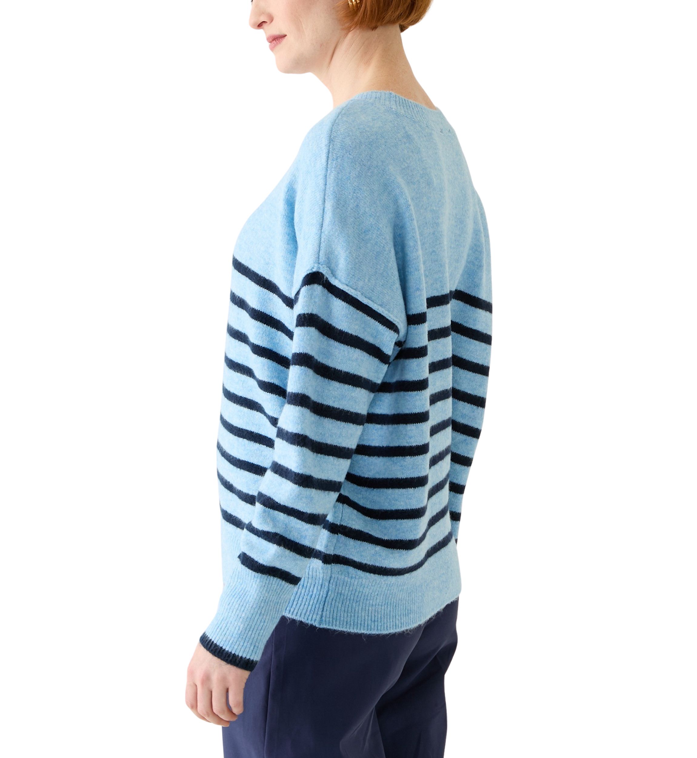 Womens Dolman Sleeve Striped Crew Sweater 