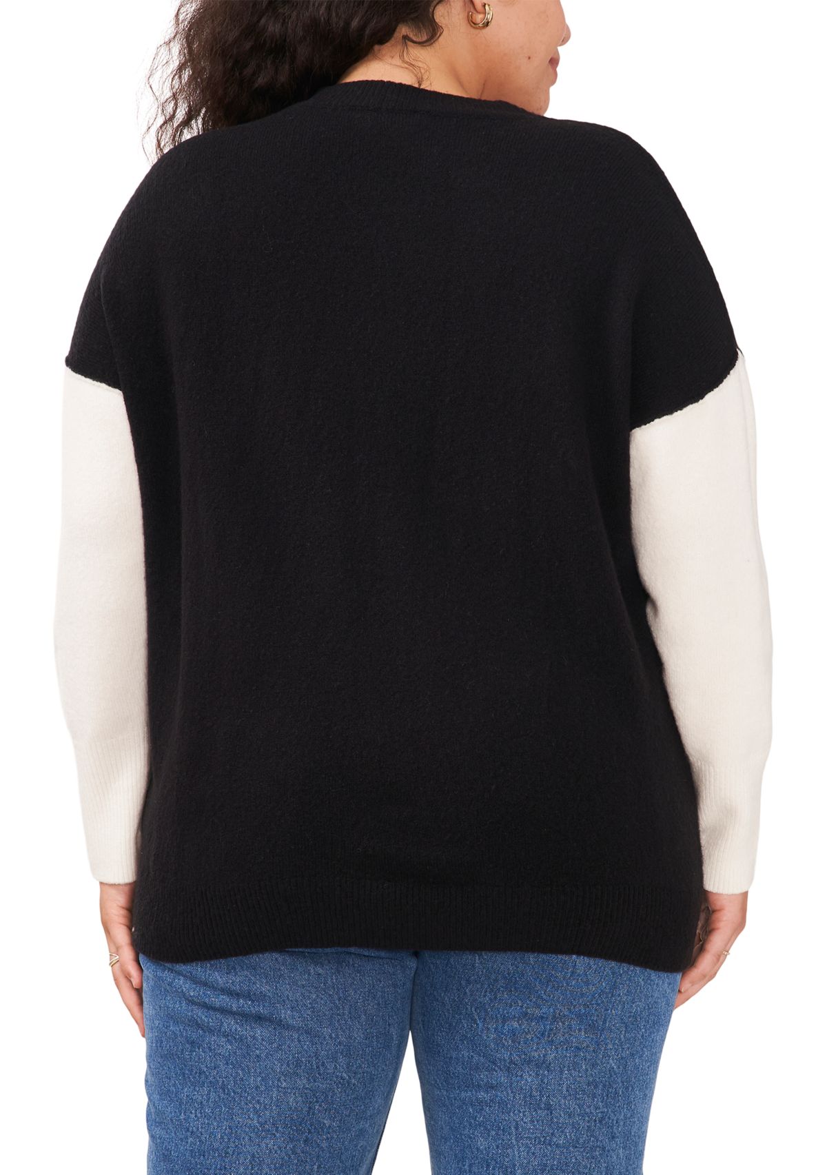 Plus Size Crew Neck Cozy Cashmere Color Block Sleeve Sweater