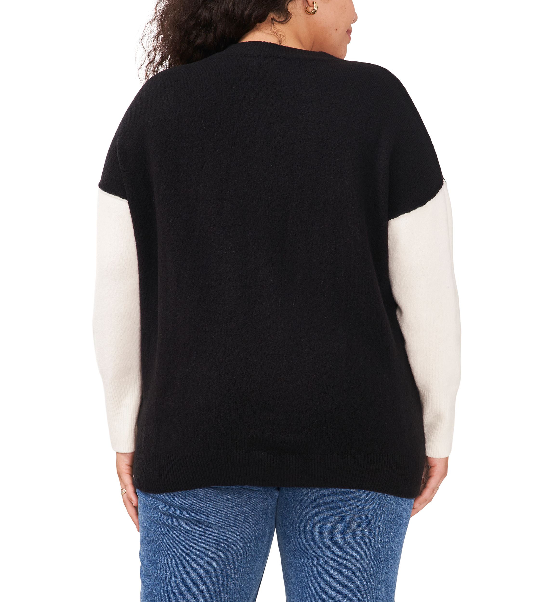 Plus Size Crew Neck Cozy Cashmere Color Block Sleeve Sweater