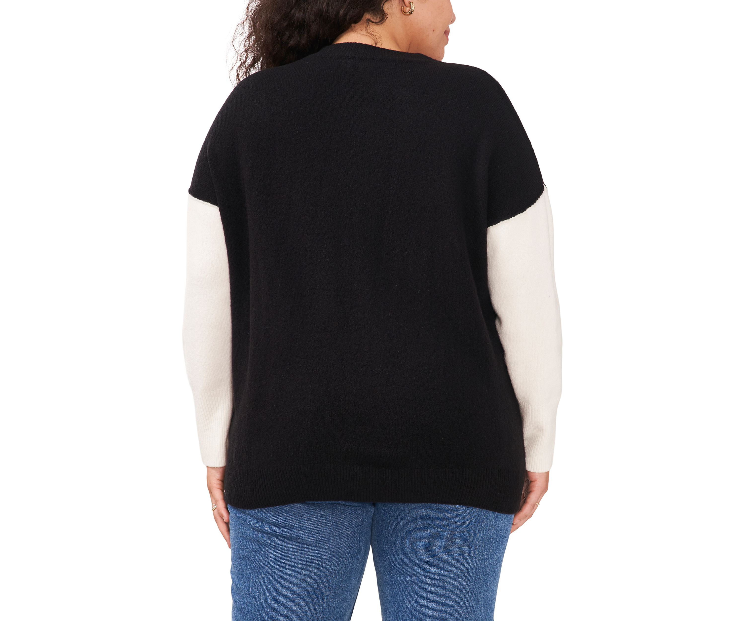 Plus Size Crew Neck Cozy Cashmere Color Block Sleeve Sweater