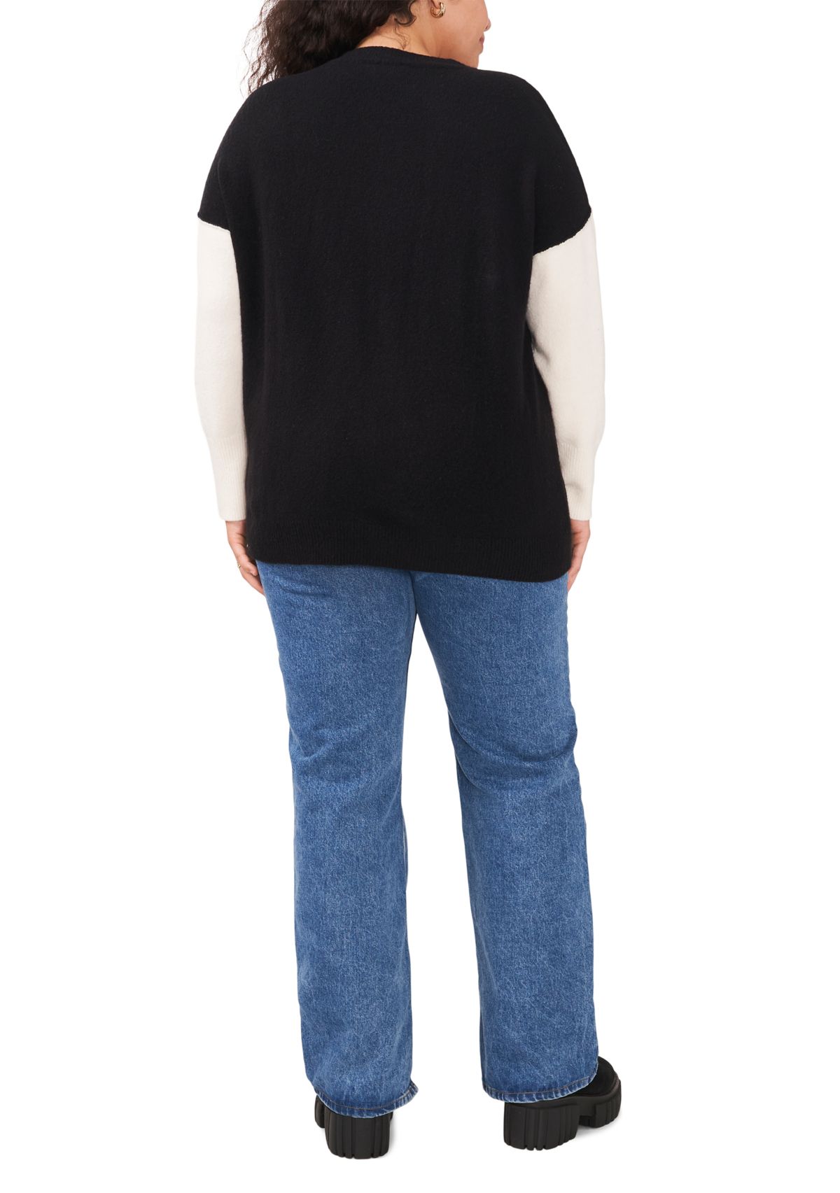 Plus Size Crew Neck Cozy Cashmere Color Block Sleeve Sweater