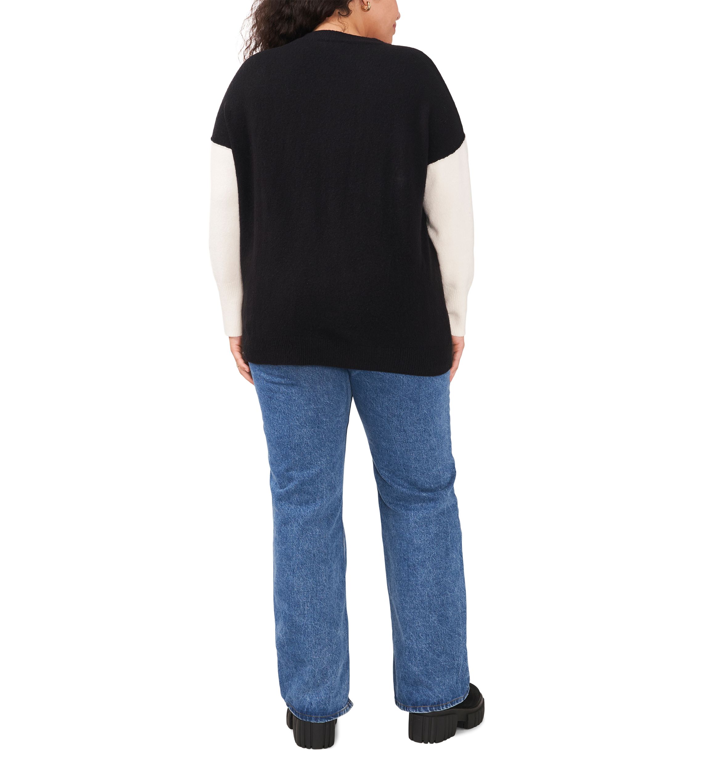 Plus Size Crew Neck Cozy Cashmere Color Block Sleeve Sweater