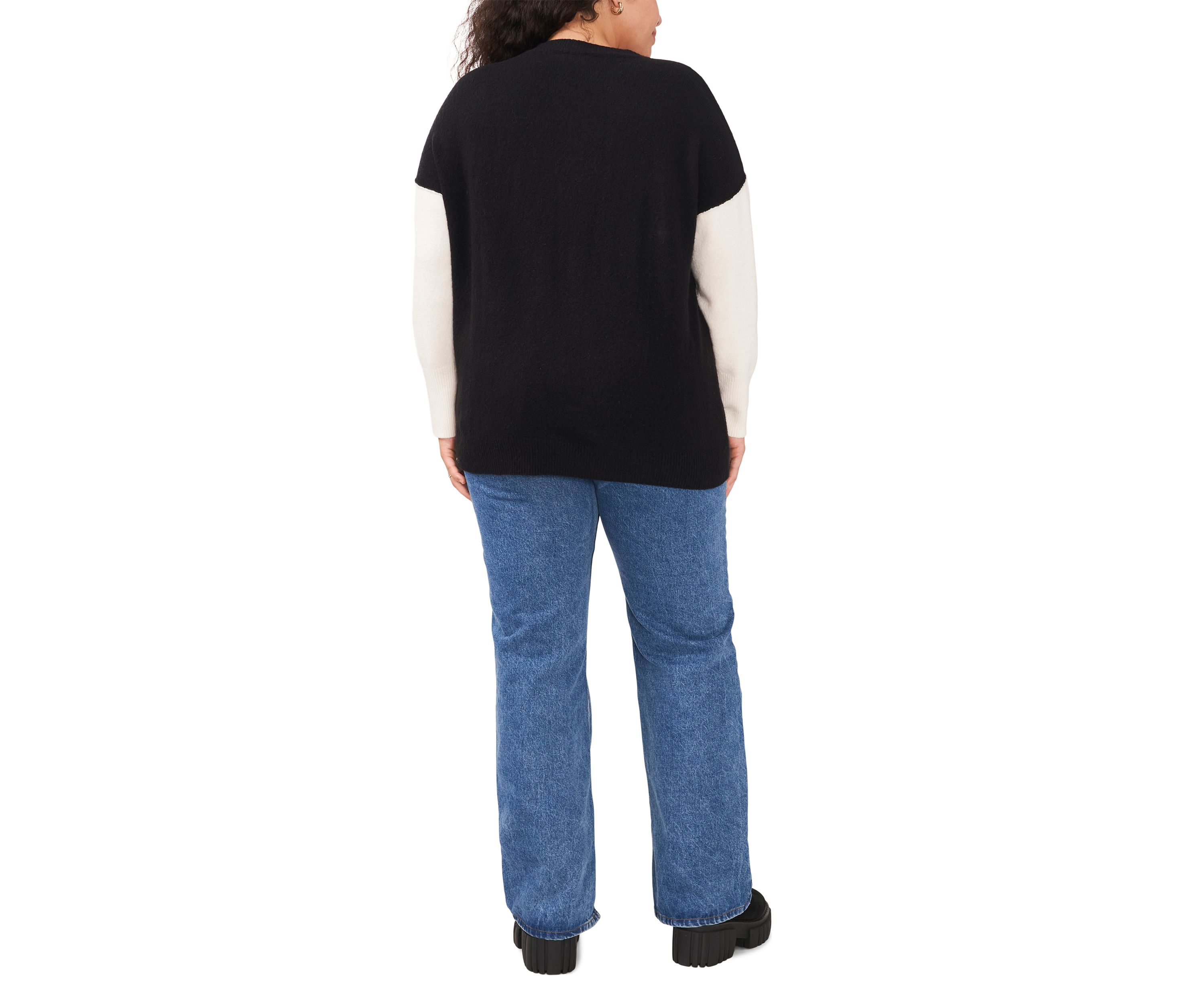 Plus Size Crew Neck Cozy Cashmere Color Block Sleeve Sweater