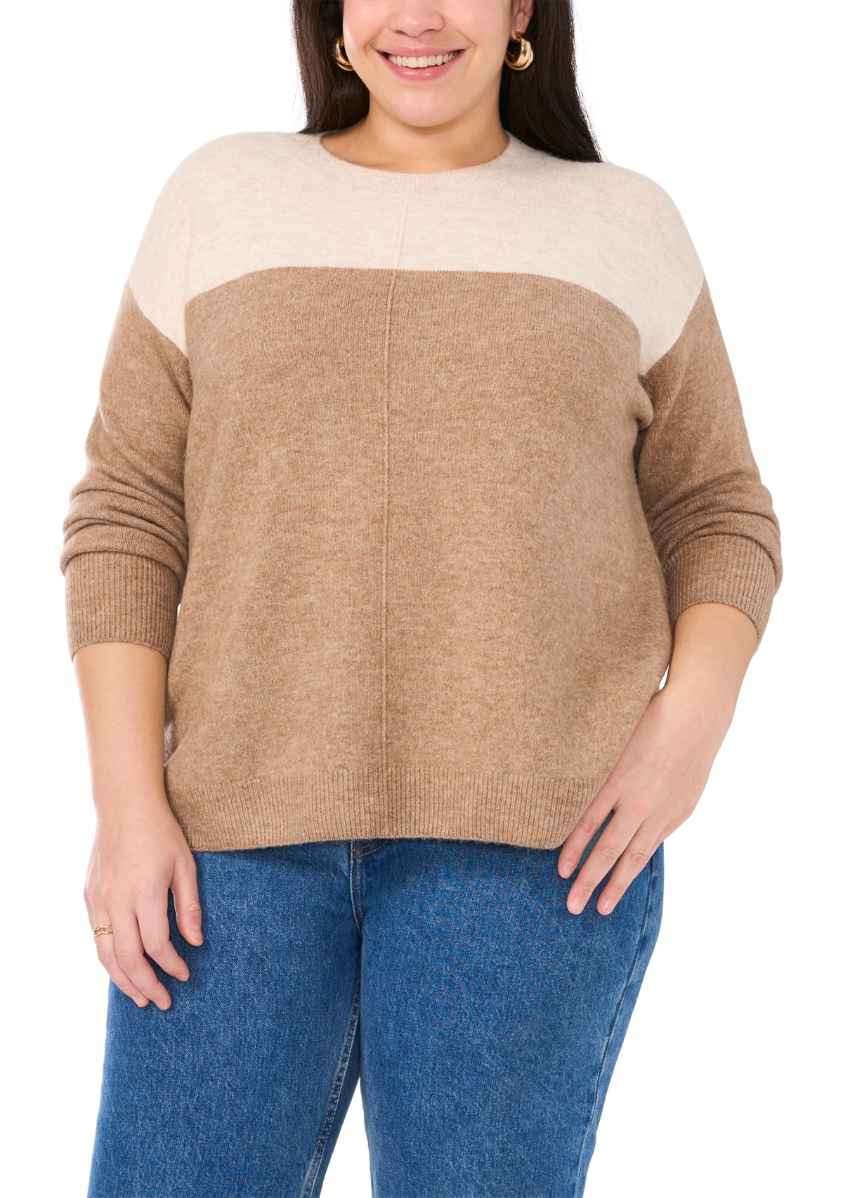 Plus Size Crew Cozy Cashmere Color Block Sweater 