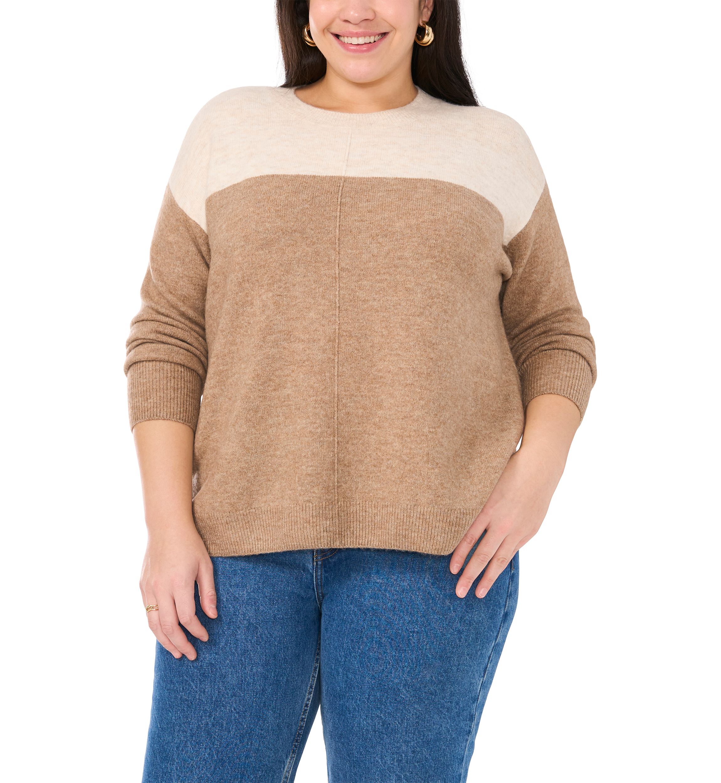 Plus Size Crew Cozy Cashmere Color Block Sweater 