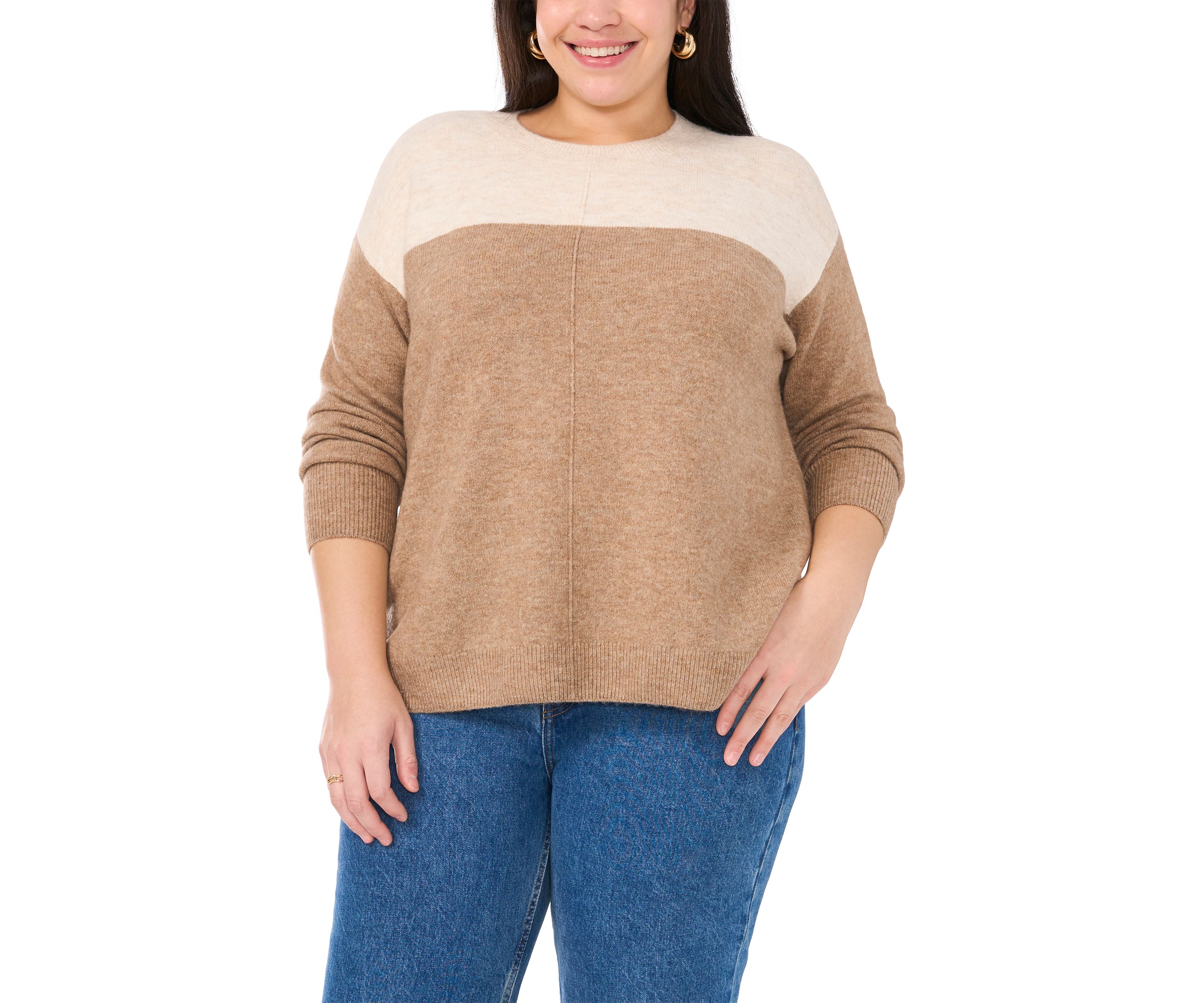 Plus Size Crew Cozy Cashmere Color Block Sweater 