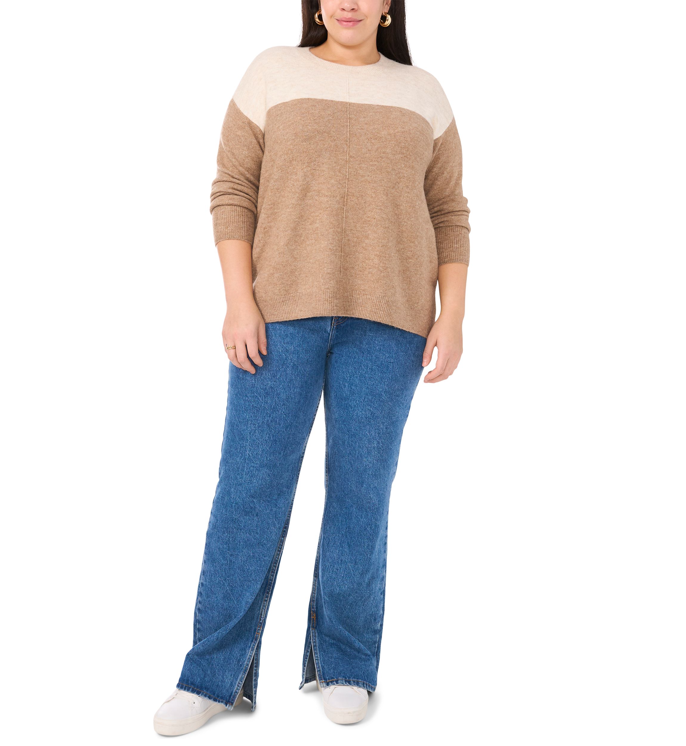 Plus Size Crew Cozy Cashmere Color Block Sweater 