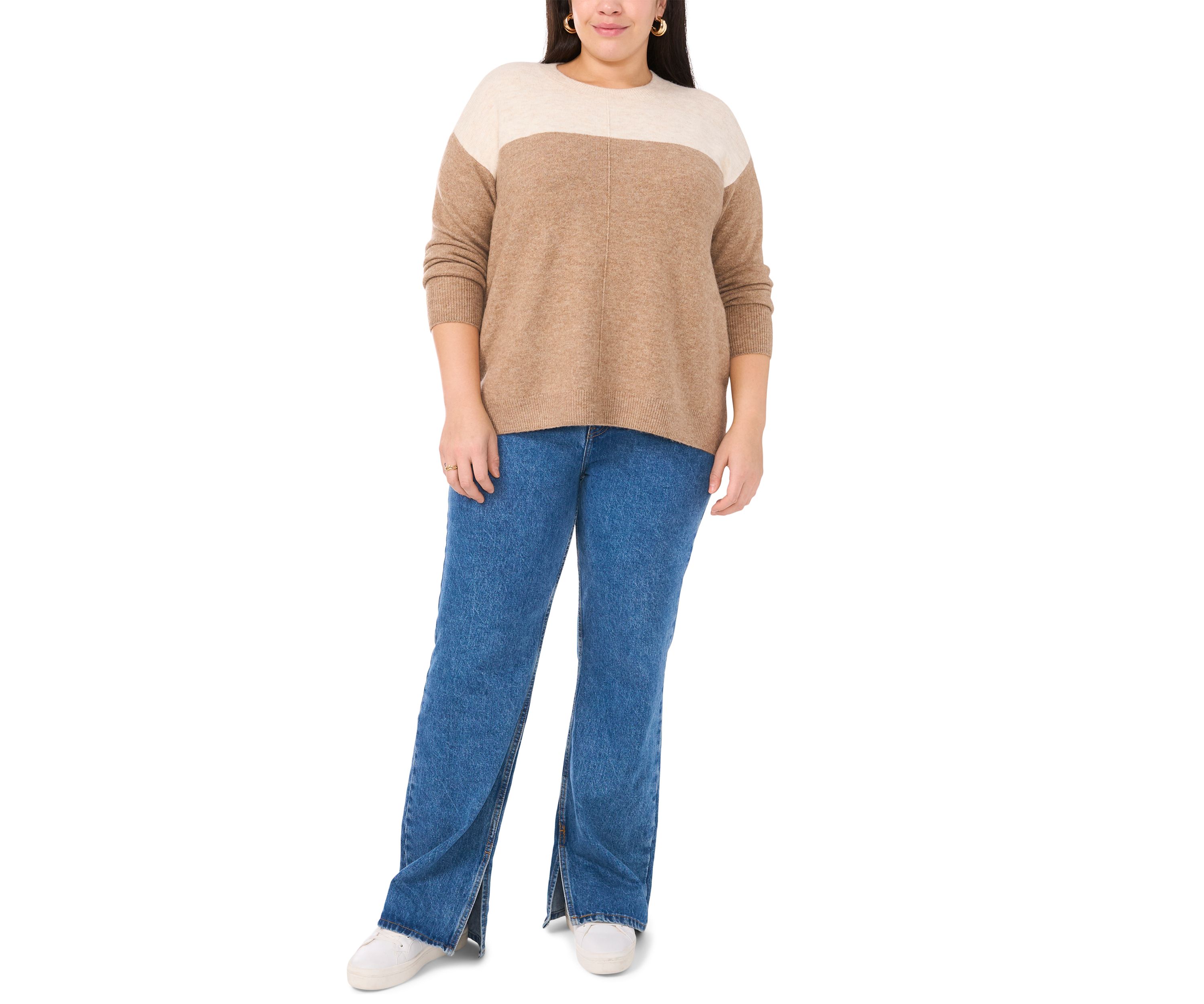 Plus Size Crew Cozy Cashmere Color Block Sweater 