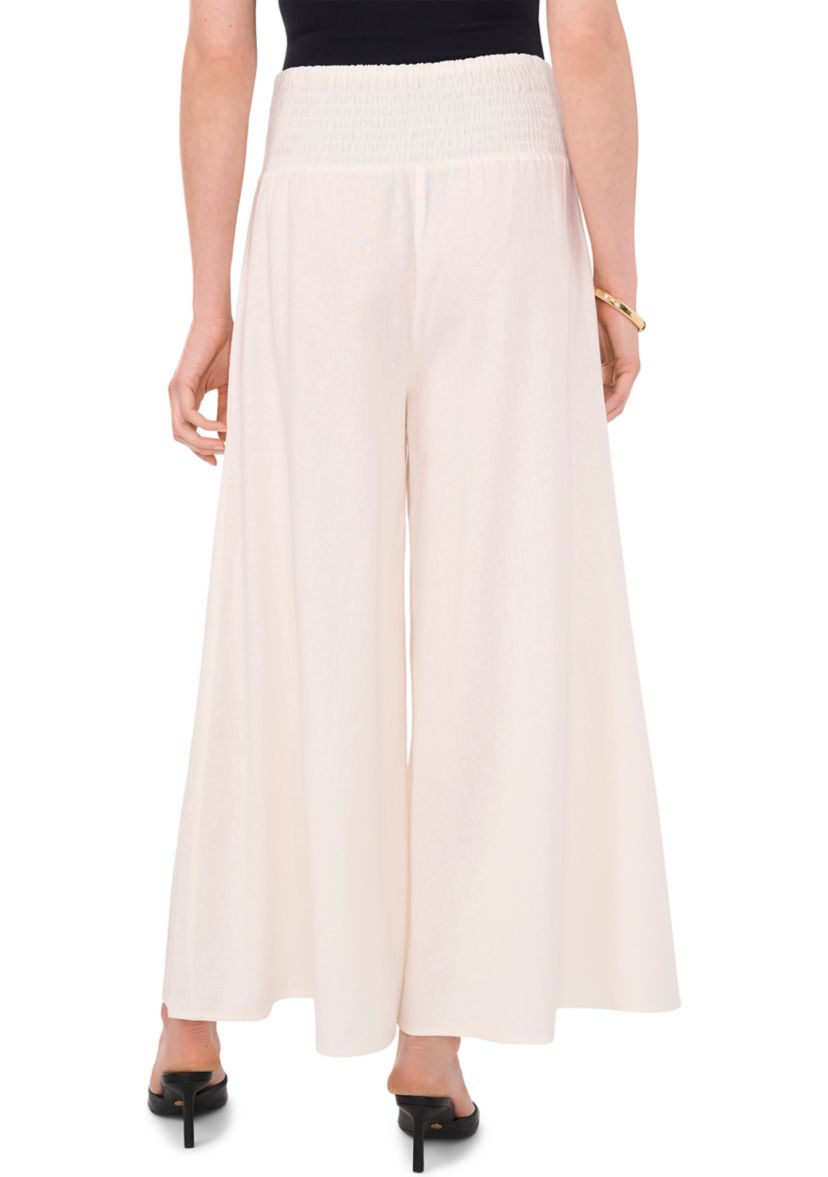 Womens Smock Waist Linen Wide Leg Pants 
