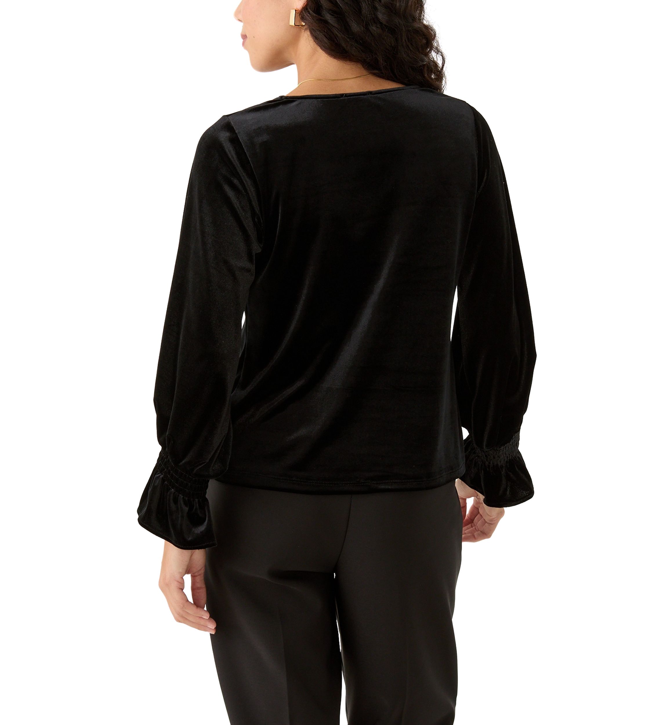 Petite Long Sleeve V-Neck Lurex Knit Blouse