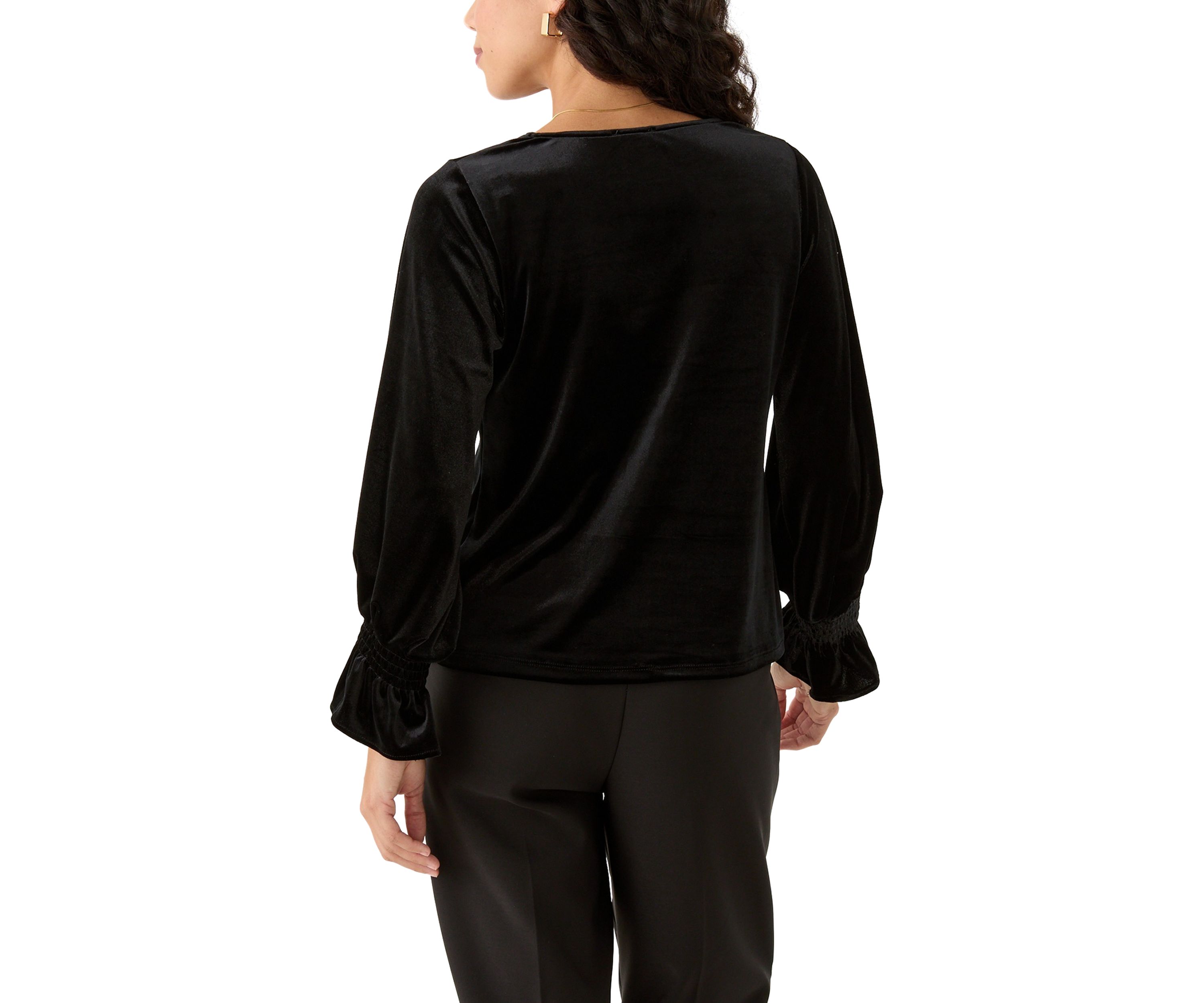 Petite Long Sleeve V-Neck Lurex Knit Blouse