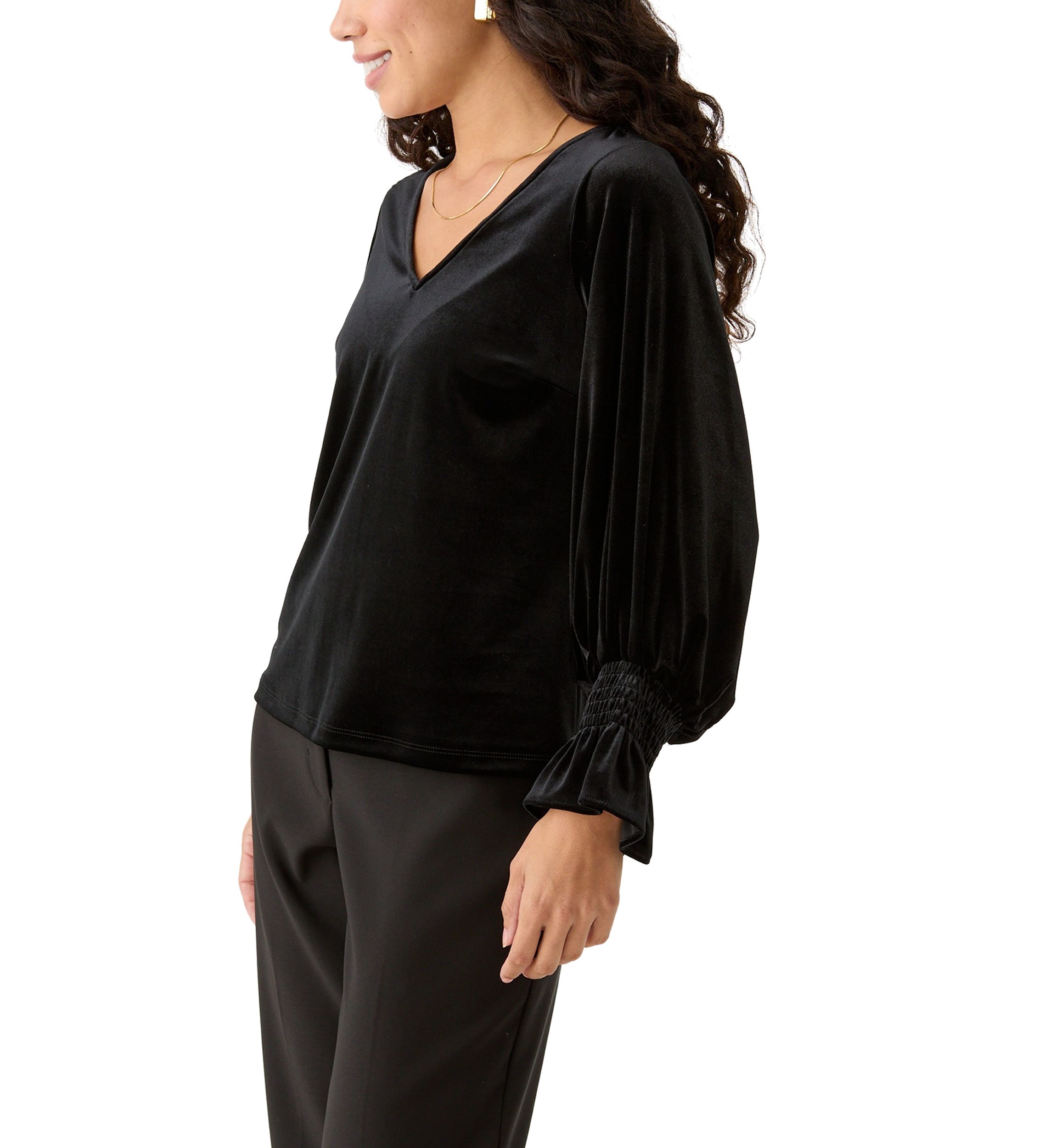Petite Long Sleeve V-Neck Lurex Knit Blouse