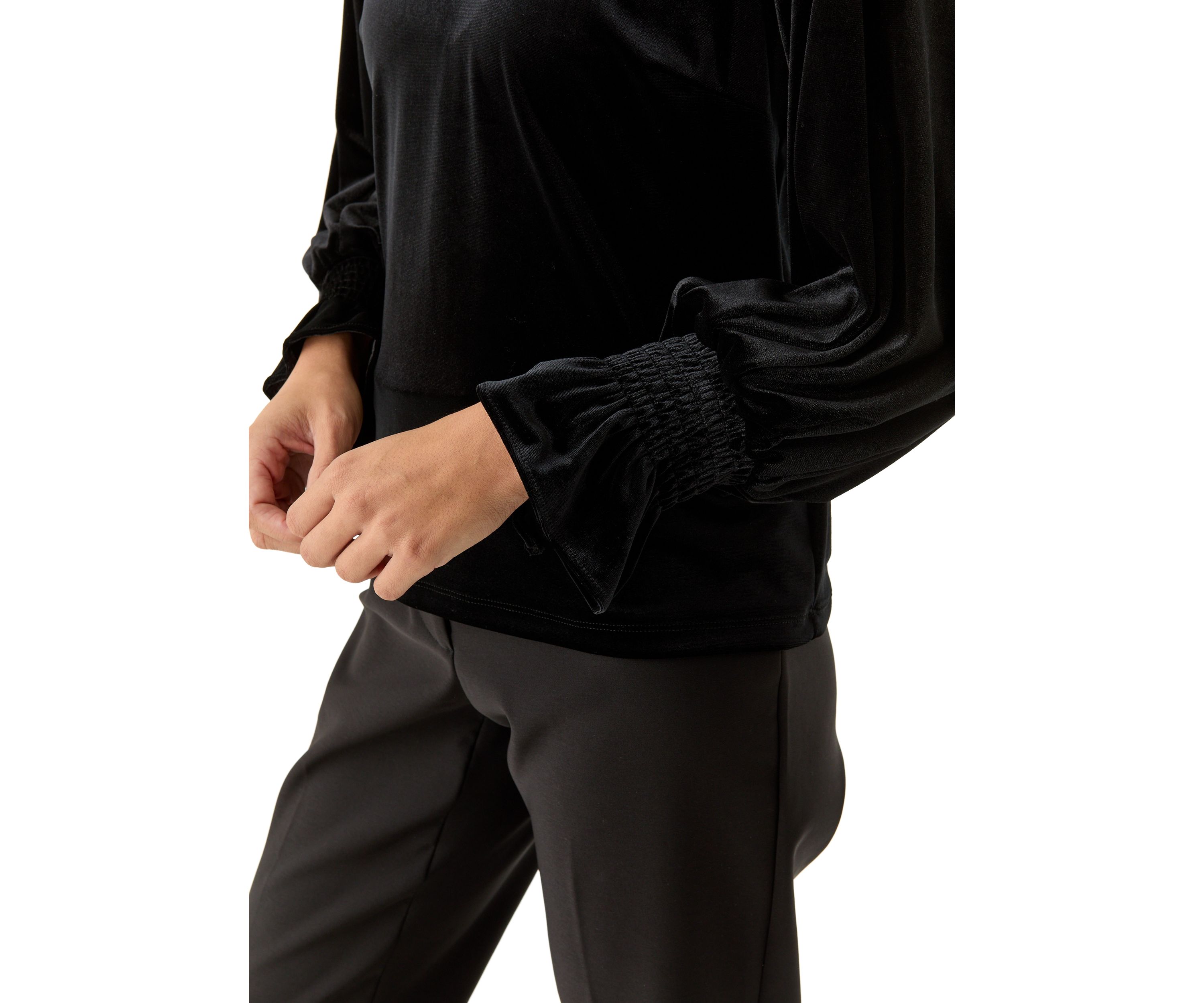 Petite Long Sleeve V-Neck Lurex Knit Blouse