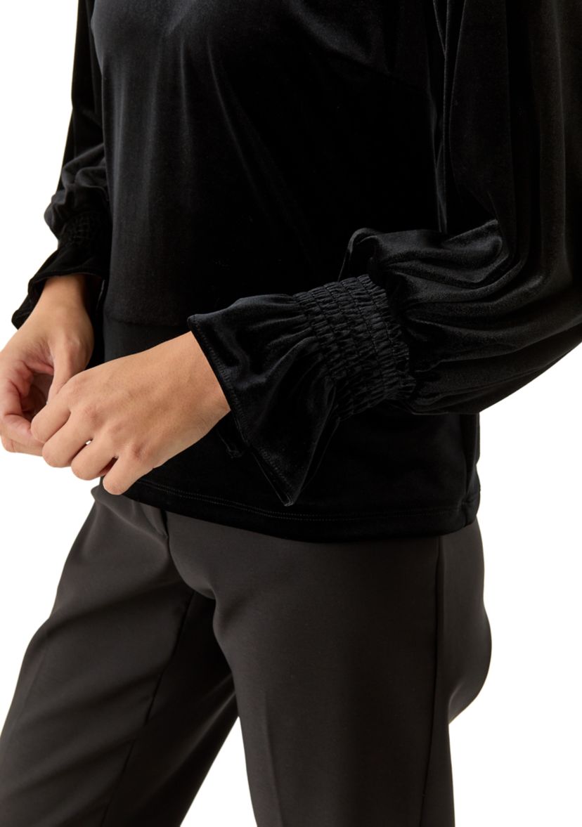 Petite Long Sleeve V-Neck Lurex Knit Blouse