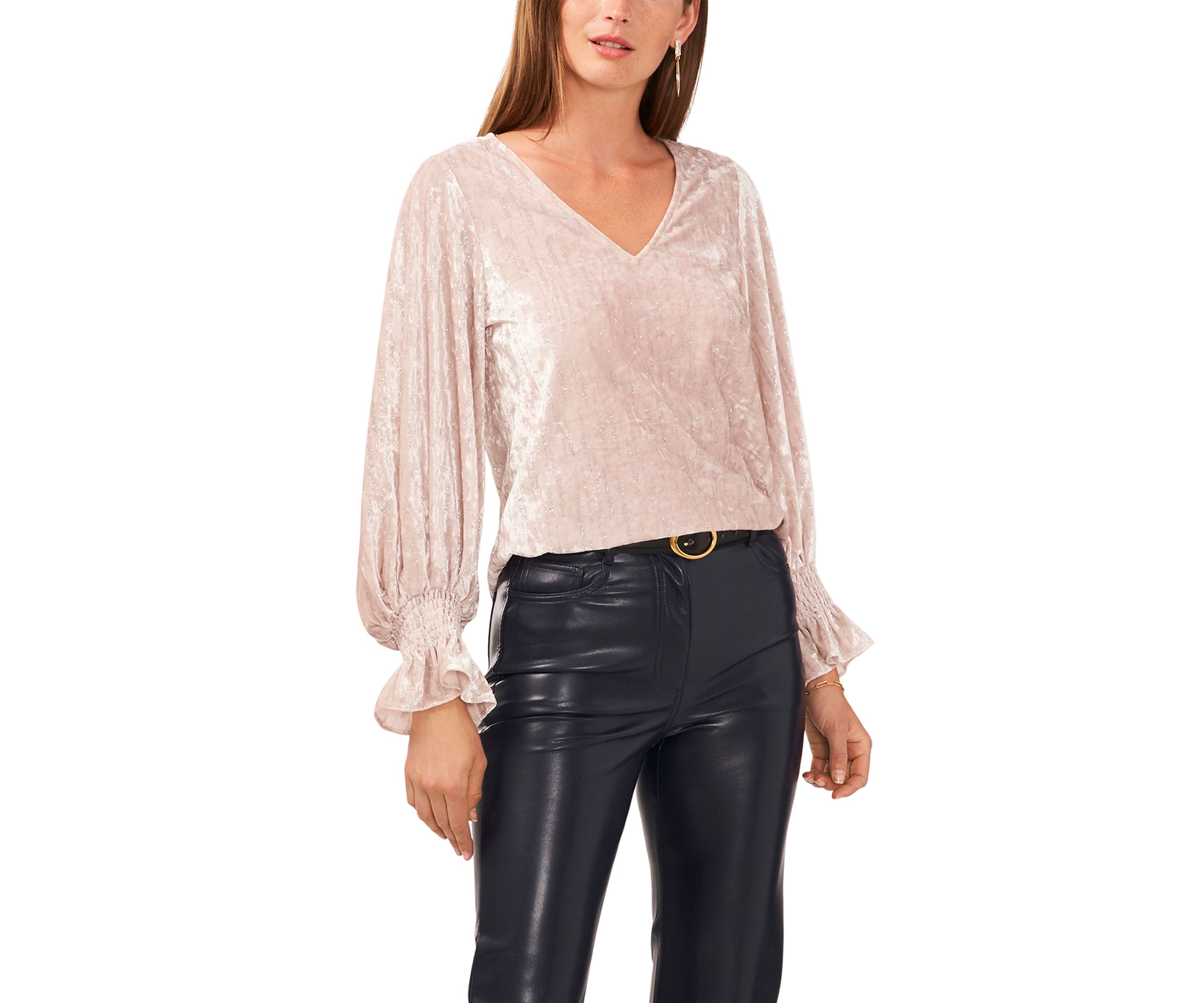Petite Long Sleeve V-Neck Lurex® Knit Sweater 