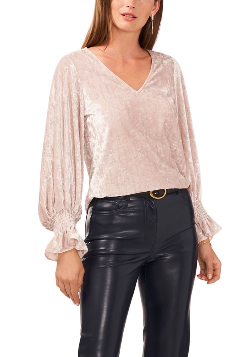 Petite Long Sleeve V-Neck Lurex® Knit Sweater 
