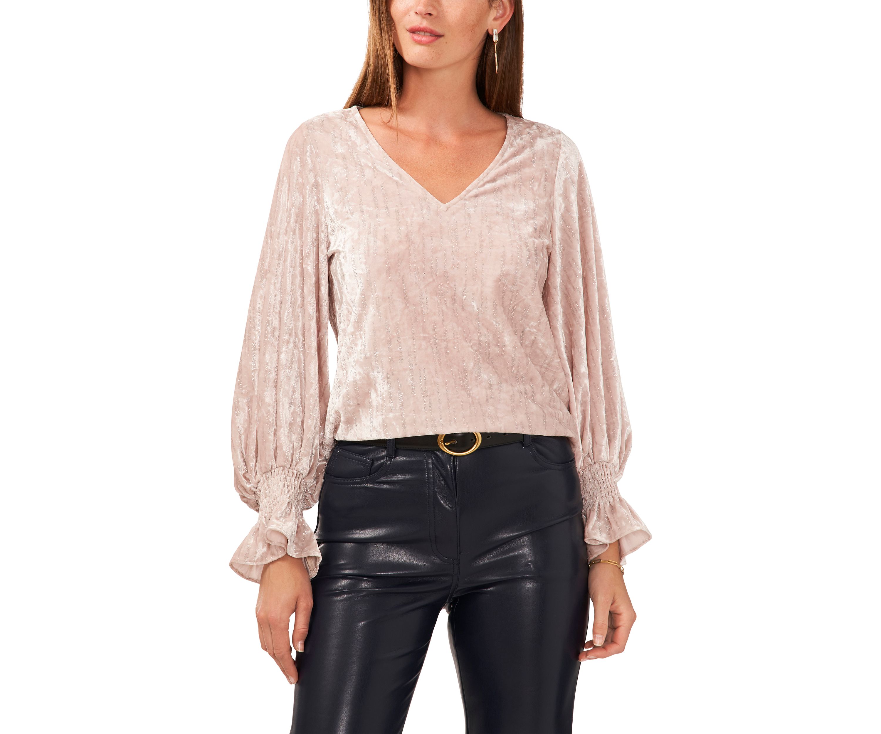 Petite Long Sleeve V-Neck Lurex® Knit Sweater 