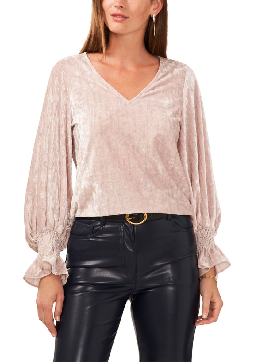Petite Long Sleeve V-Neck Lurex® Knit Sweater 