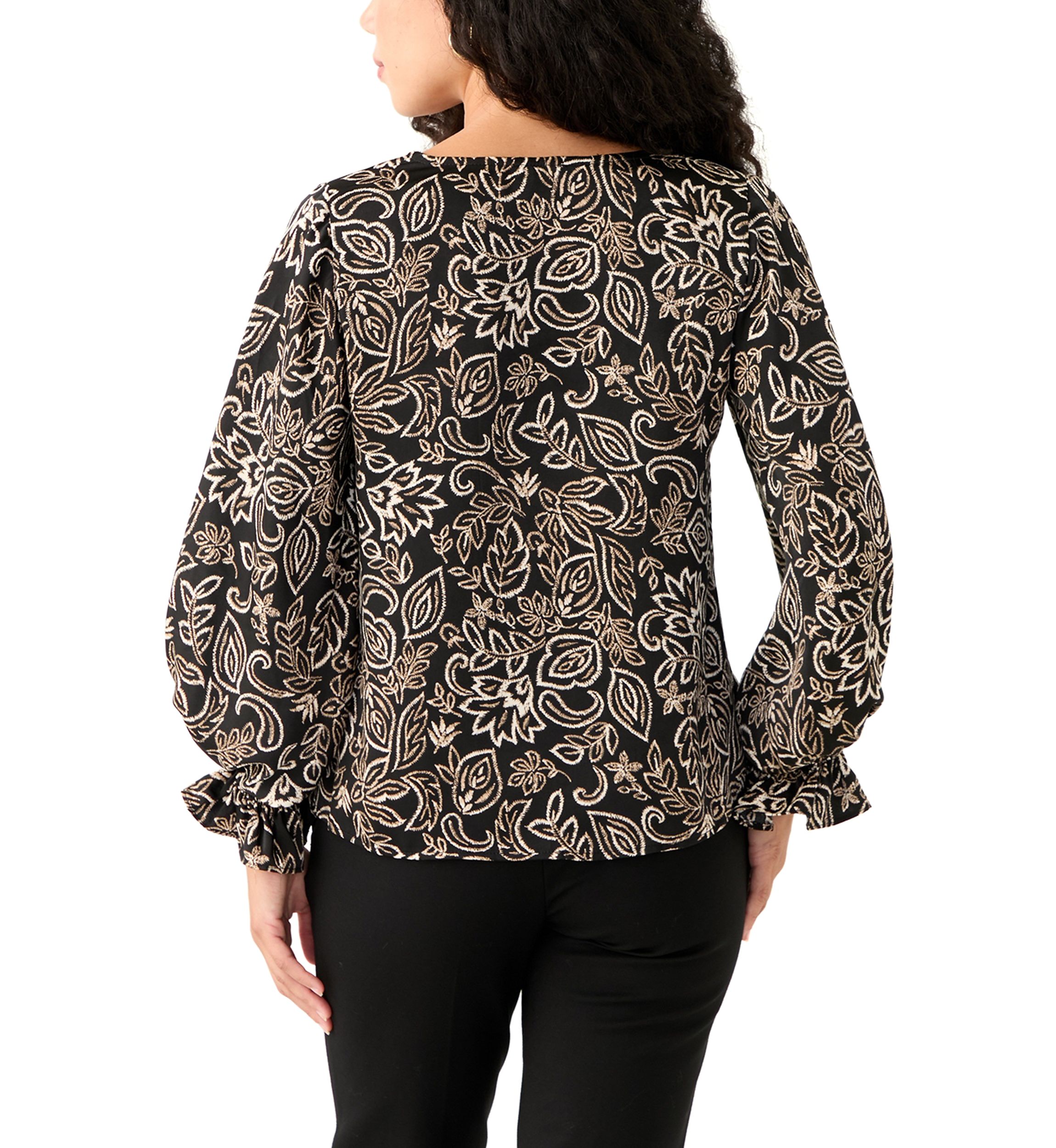 Petite V-Neck Smock Sleeve Blouse