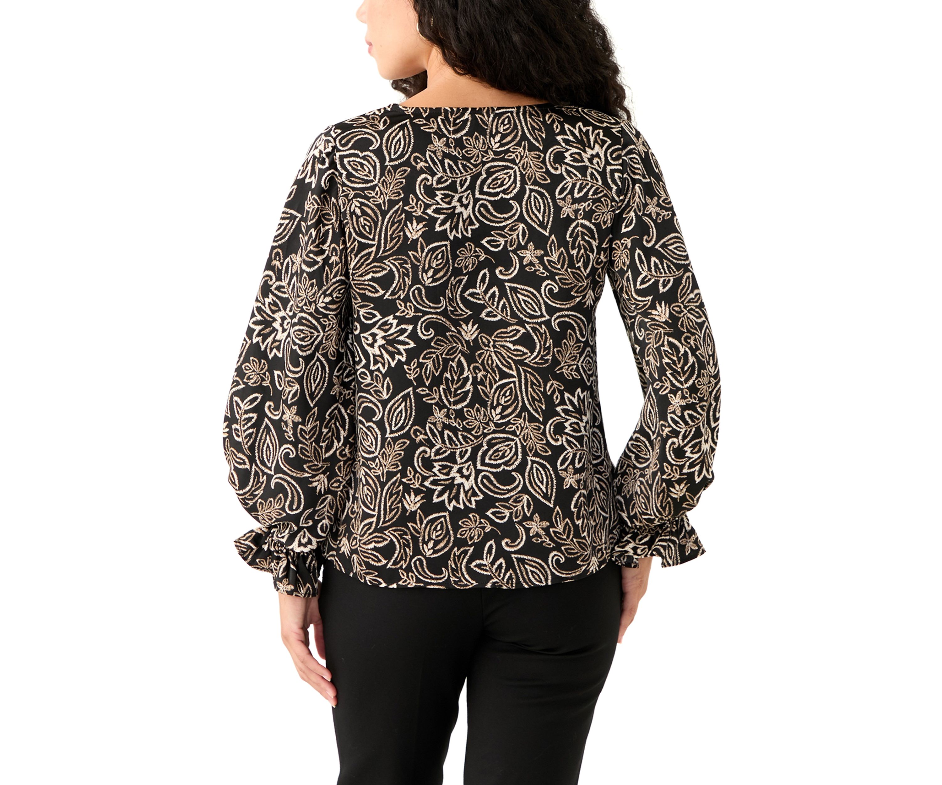 Petite V-Neck Smock Sleeve Blouse