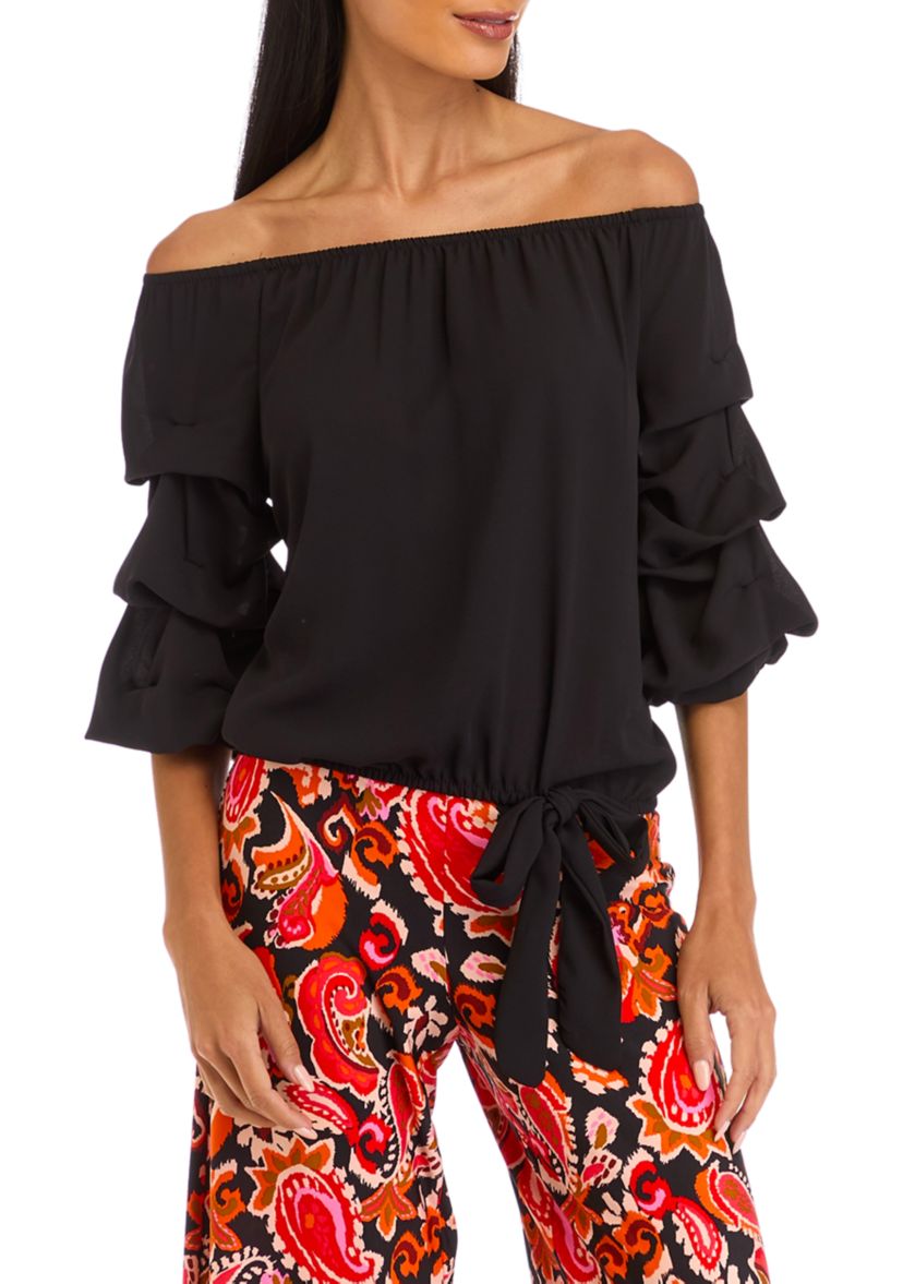 Petite Off the Shoulder Cha Cha Sleeve Blouse