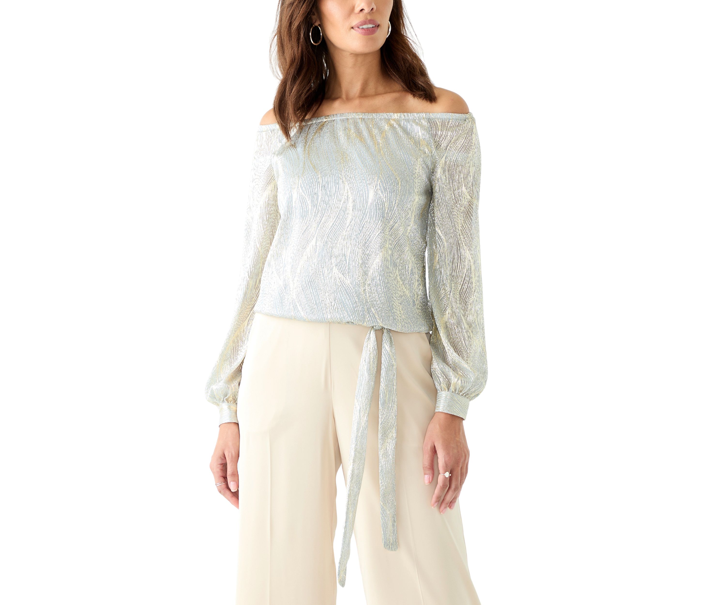 Petite Off the Shoulder Tie Bottom Blouse