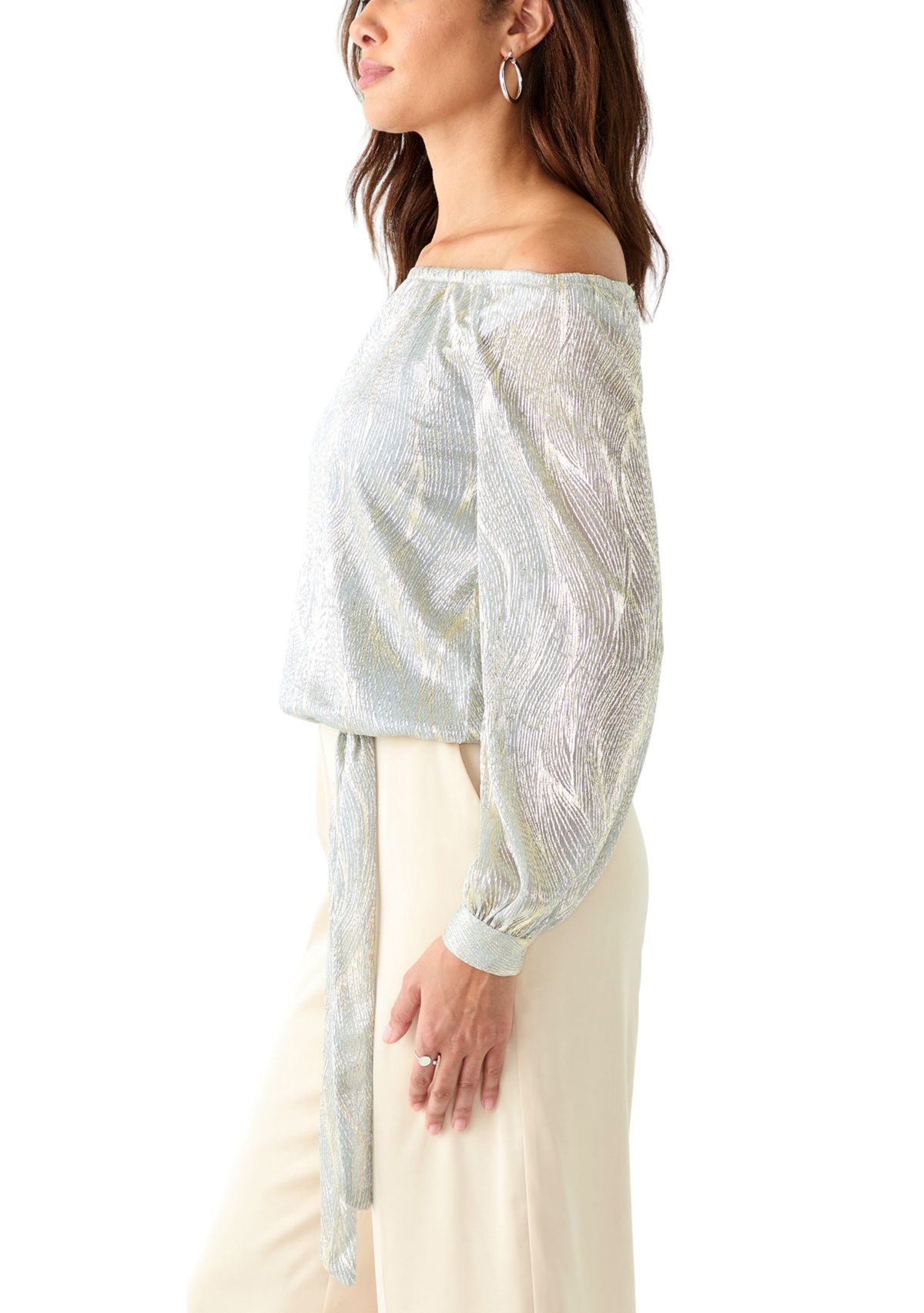 Petite Off the Shoulder Tie Bottom Blouse